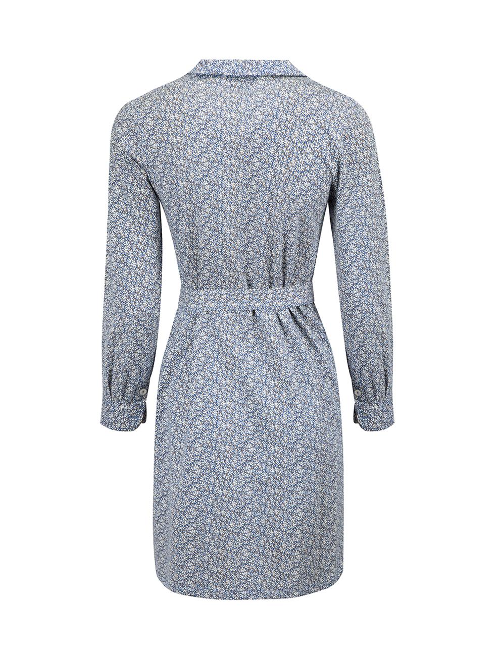 Blue Cotton Abstract Print Mid-Length Shirt Dress Size S In Good Condition For Sale In London, GB