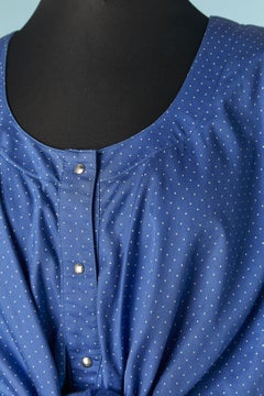 Blue cotton day dress with white Polka-dots and bow in the front Thierry Mugler