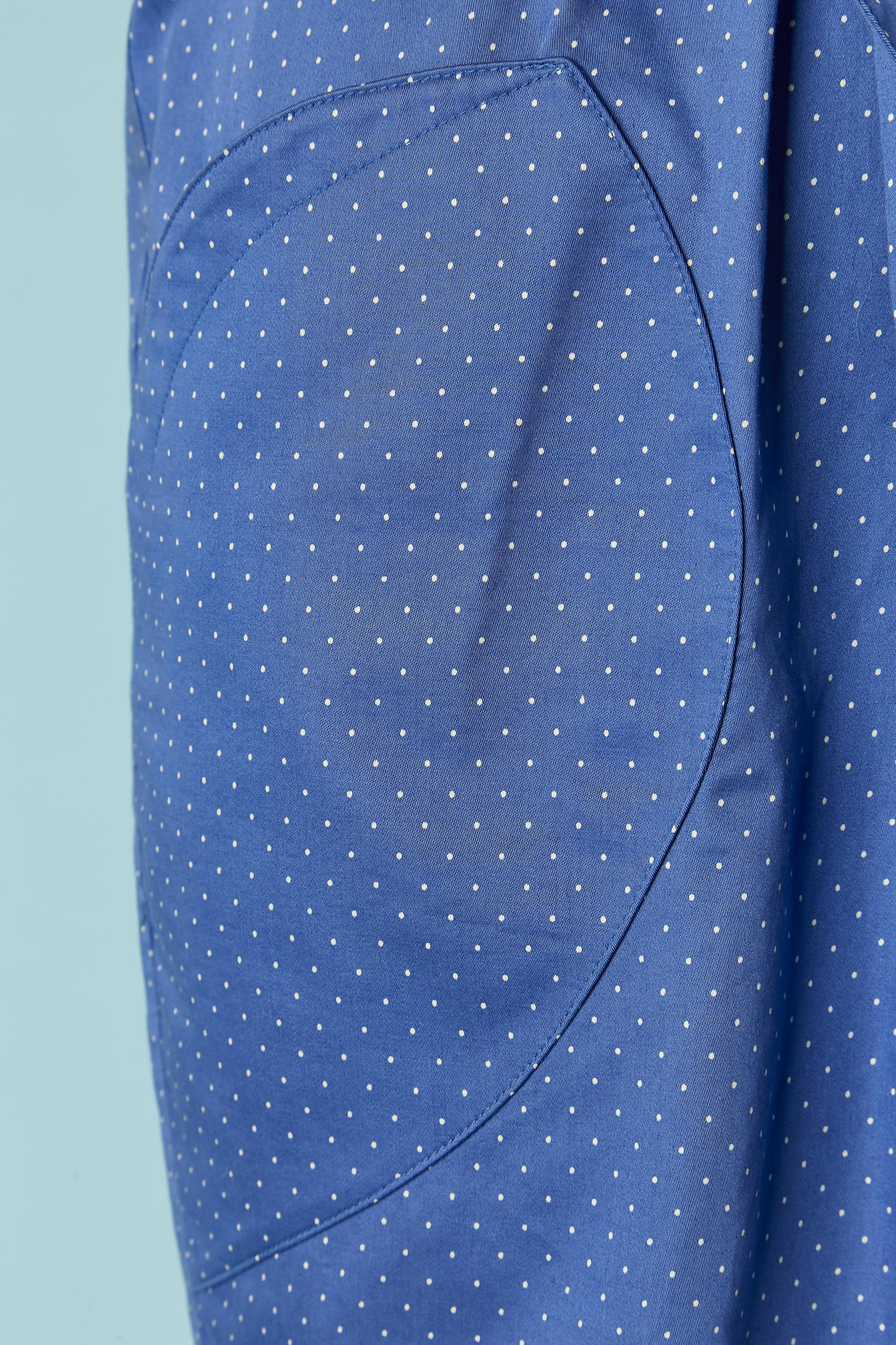 Blaues Tageskleid aus Baumwolle mit weißen Tupfen und Schleife auf der Vorderseite Thierry Mugler im Angebot 1