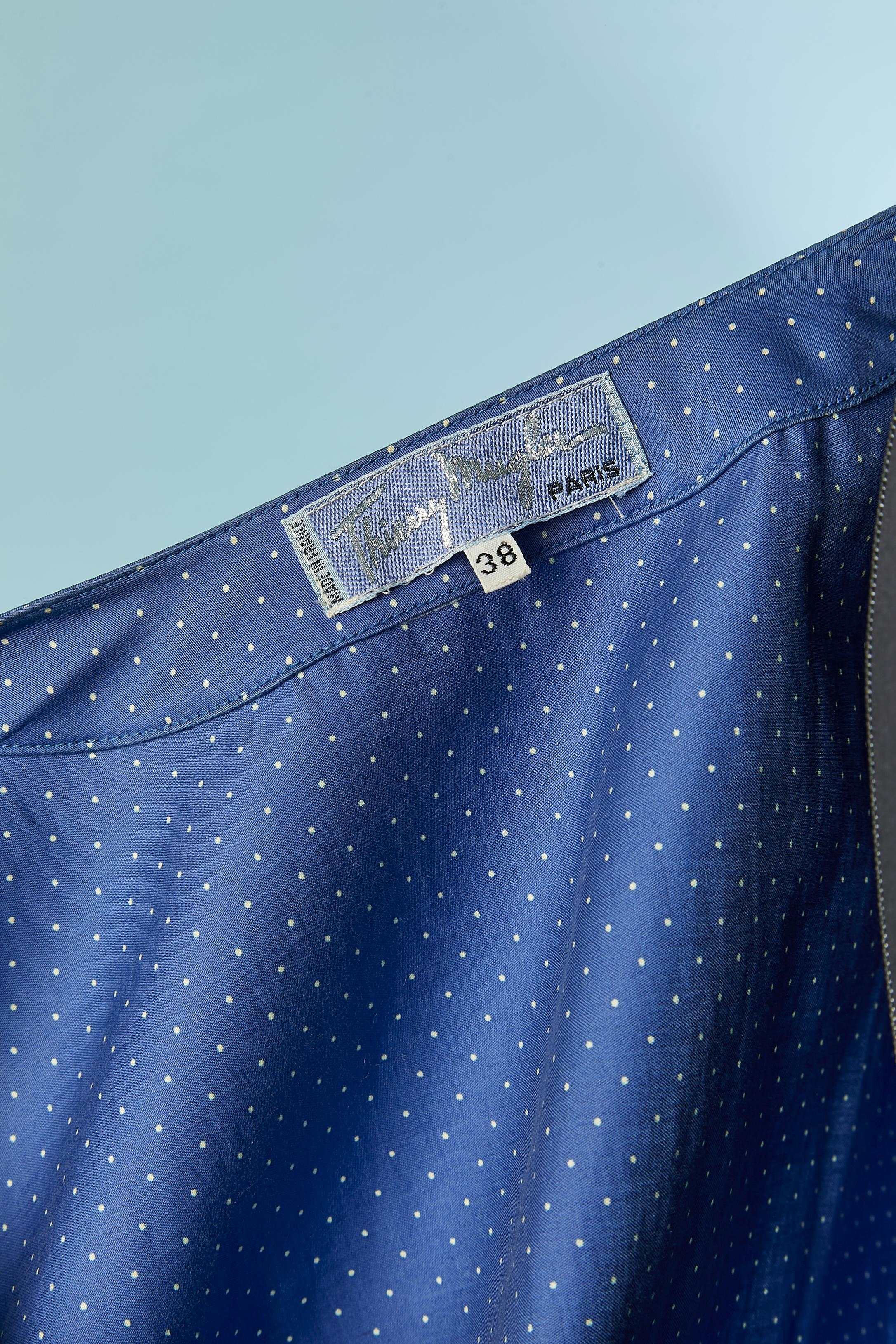 Blaues Tageskleid aus Baumwolle mit weißen Tupfen und Schleife auf der Vorderseite Thierry Mugler im Angebot 4