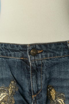 Blue cotton denim jean with flowers glitters pattern Just Cavalli