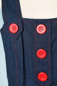 Blue cotton dress with red buttons Yves Saint Laurent Variation