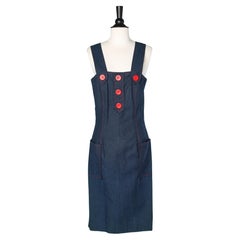 Blue cotton dress with red buttons Yves Saint Laurent Variation 