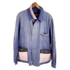 Blue Cotton French Work Wear Light Pink Tweed Pockets Brass Chain J Dauphin