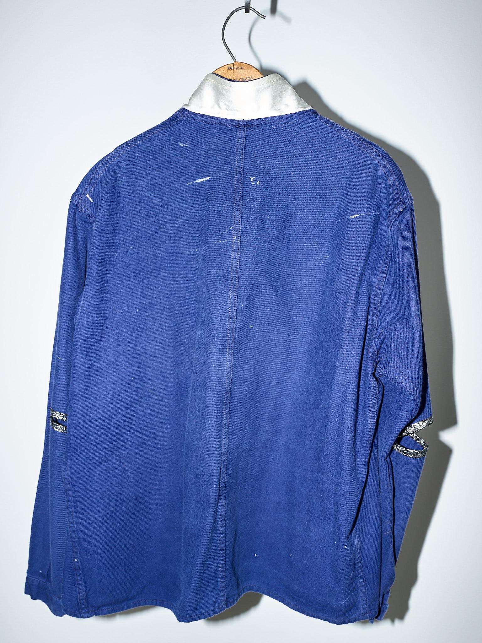 Blue Jacket White Lurex Tweed  Pockets French Workwear One of a kind J Dauphin 3