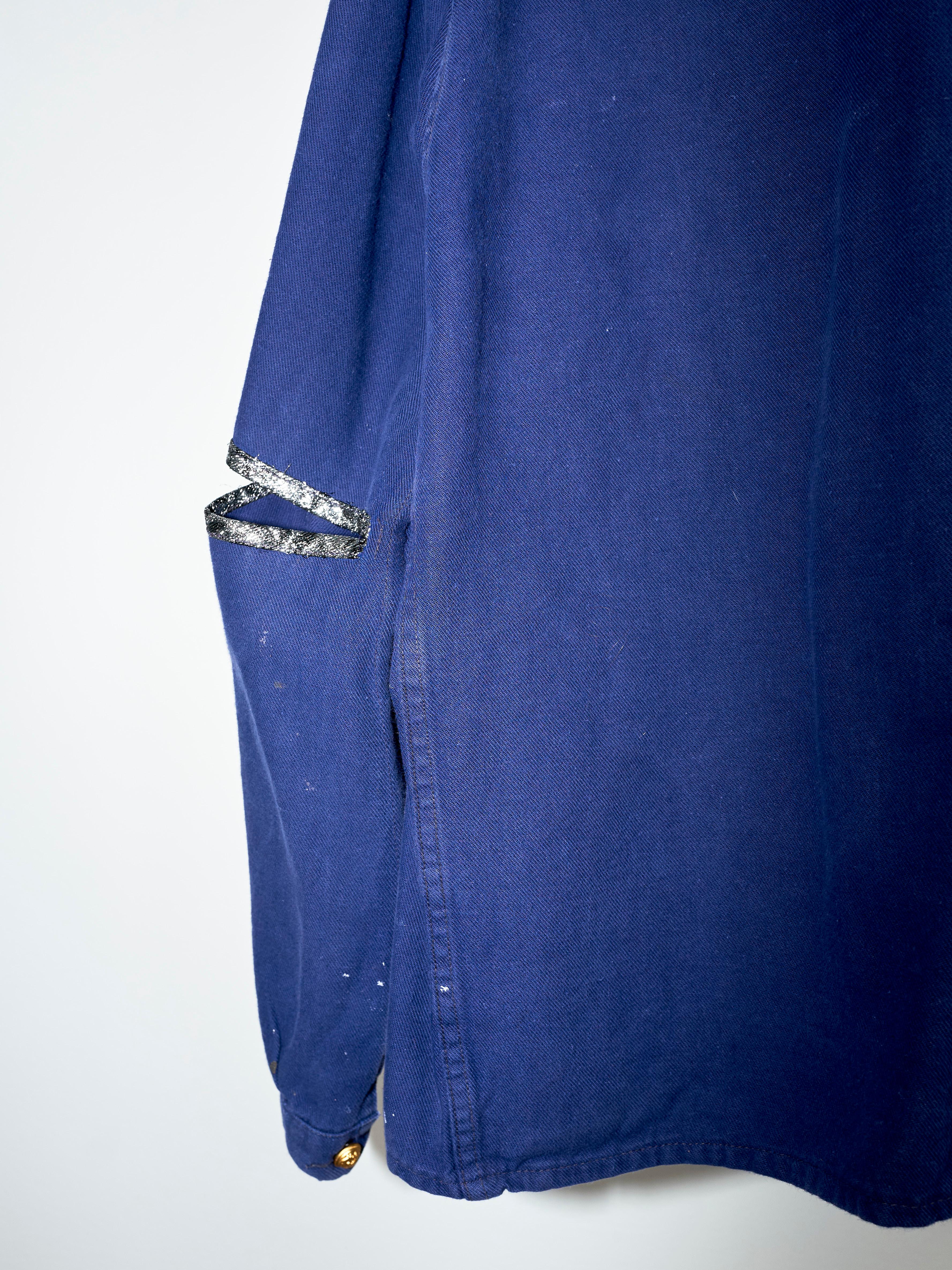 Blue Jacket White Lurex Tweed  Pockets French Workwear One of a kind J Dauphin 4