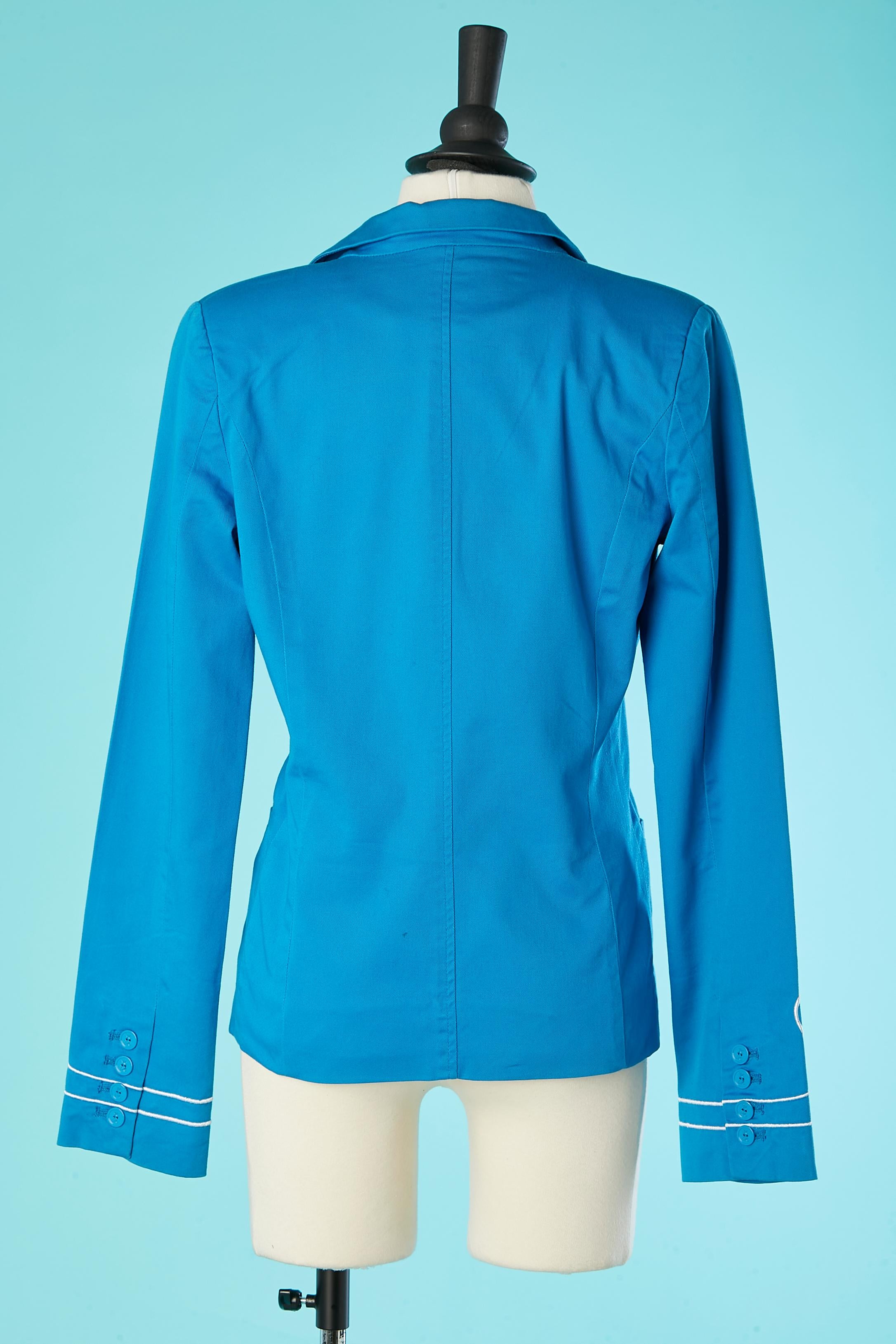 Blue cotton jacket with a white heart collar JC/DC (Jean-Charles de Castelbajac) For Sale 2