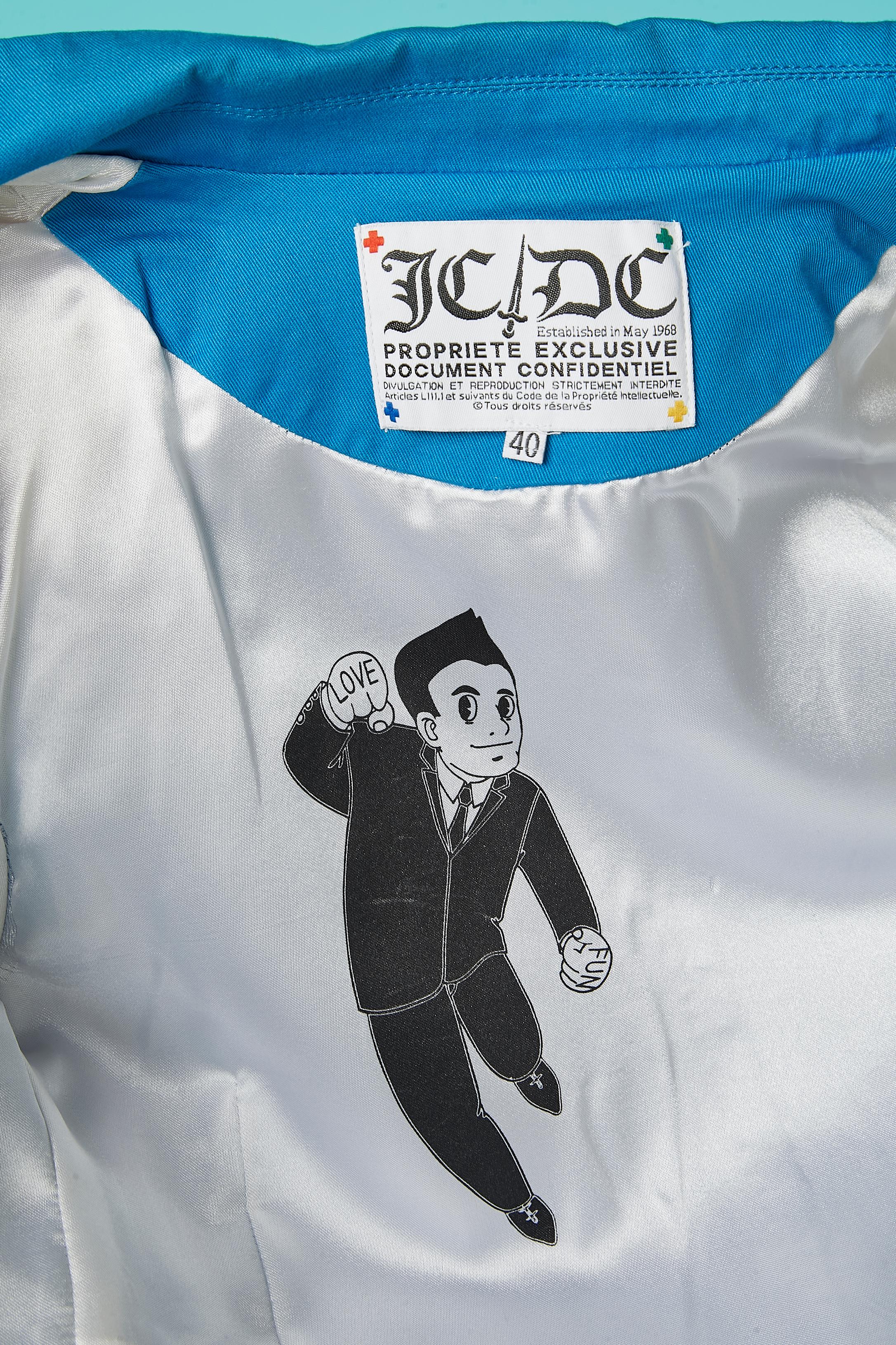 Blue cotton jacket with a white heart collar JC/DC (Jean-Charles de Castelbajac) For Sale 3