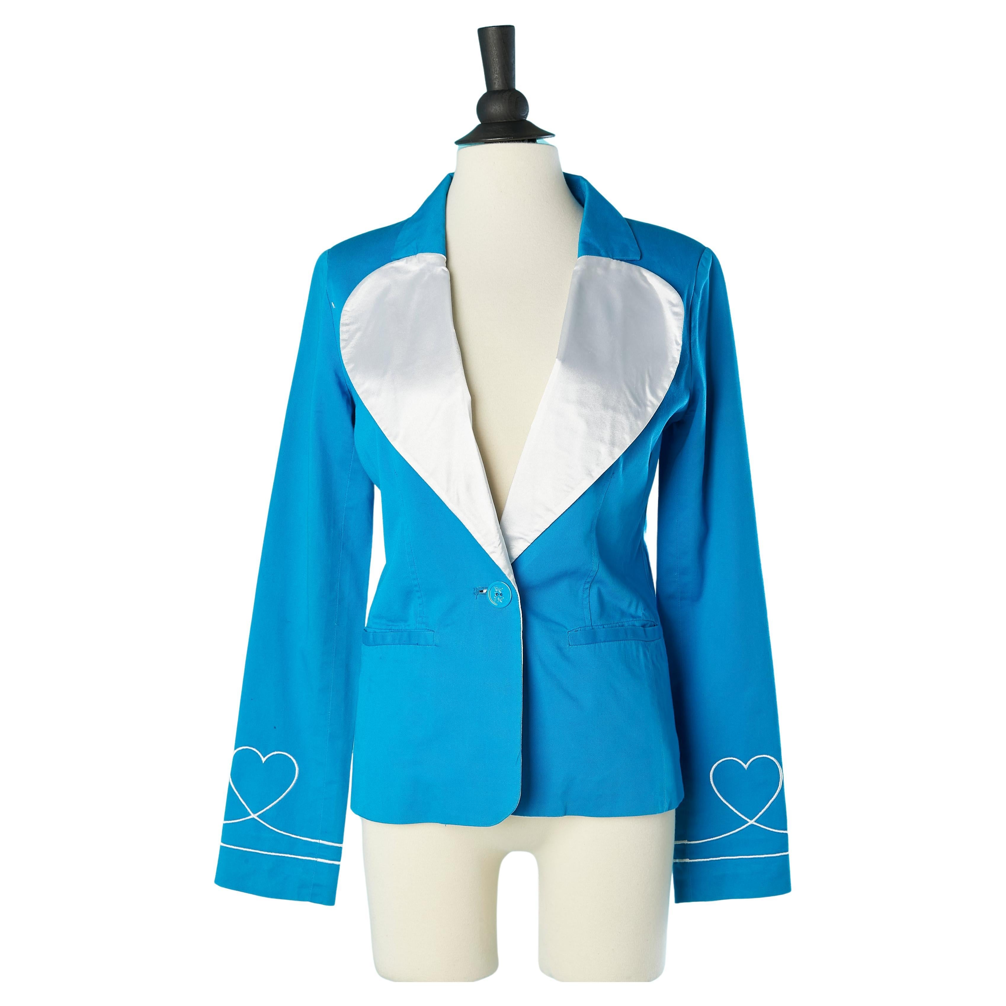 Blue cotton jacket with a white heart collar JC/DC (Jean-Charles de Castelbajac)