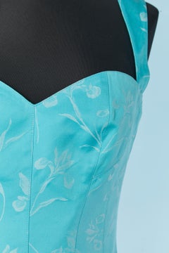 Blue cotton jacquard with flower pattern MUGLER
