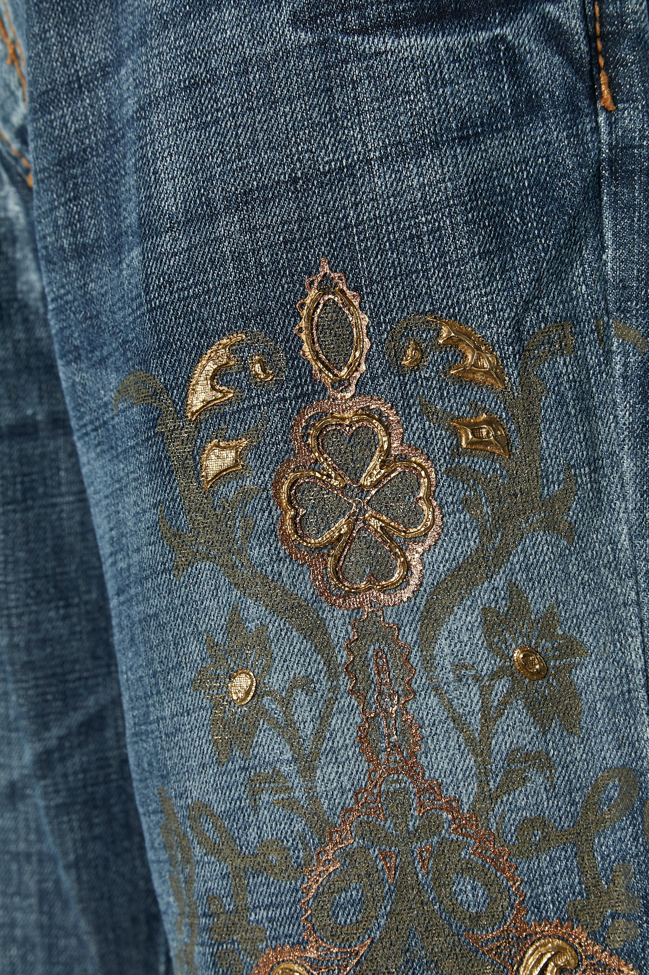 Blue cotton jean with gold embellishment Just Cavalli  In Excellent Condition For Sale In Saint-Ouen-Sur-Seine, FR