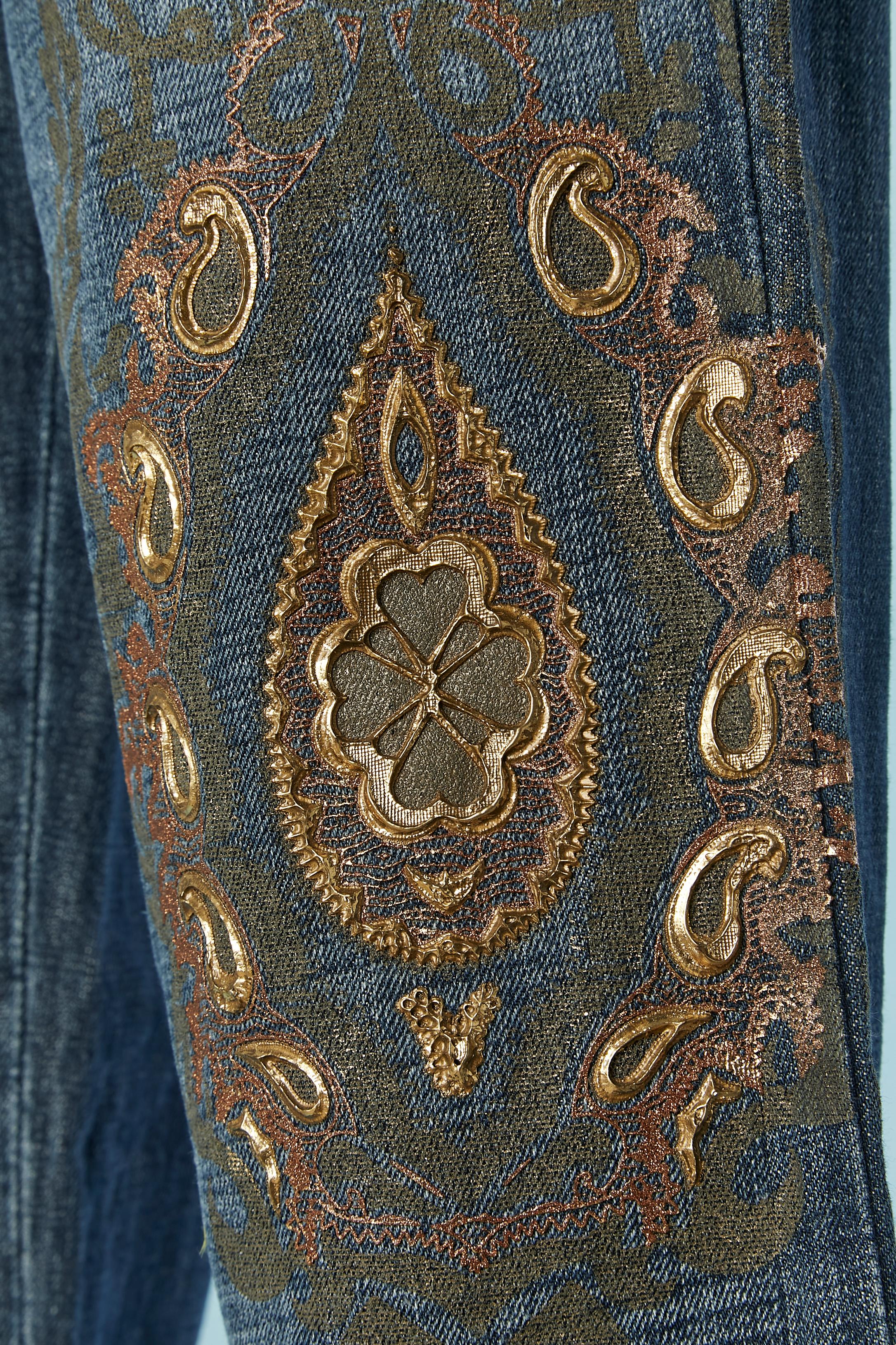 Women's or Men's Blue cotton jean with gold embellishment Just Cavalli  For Sale