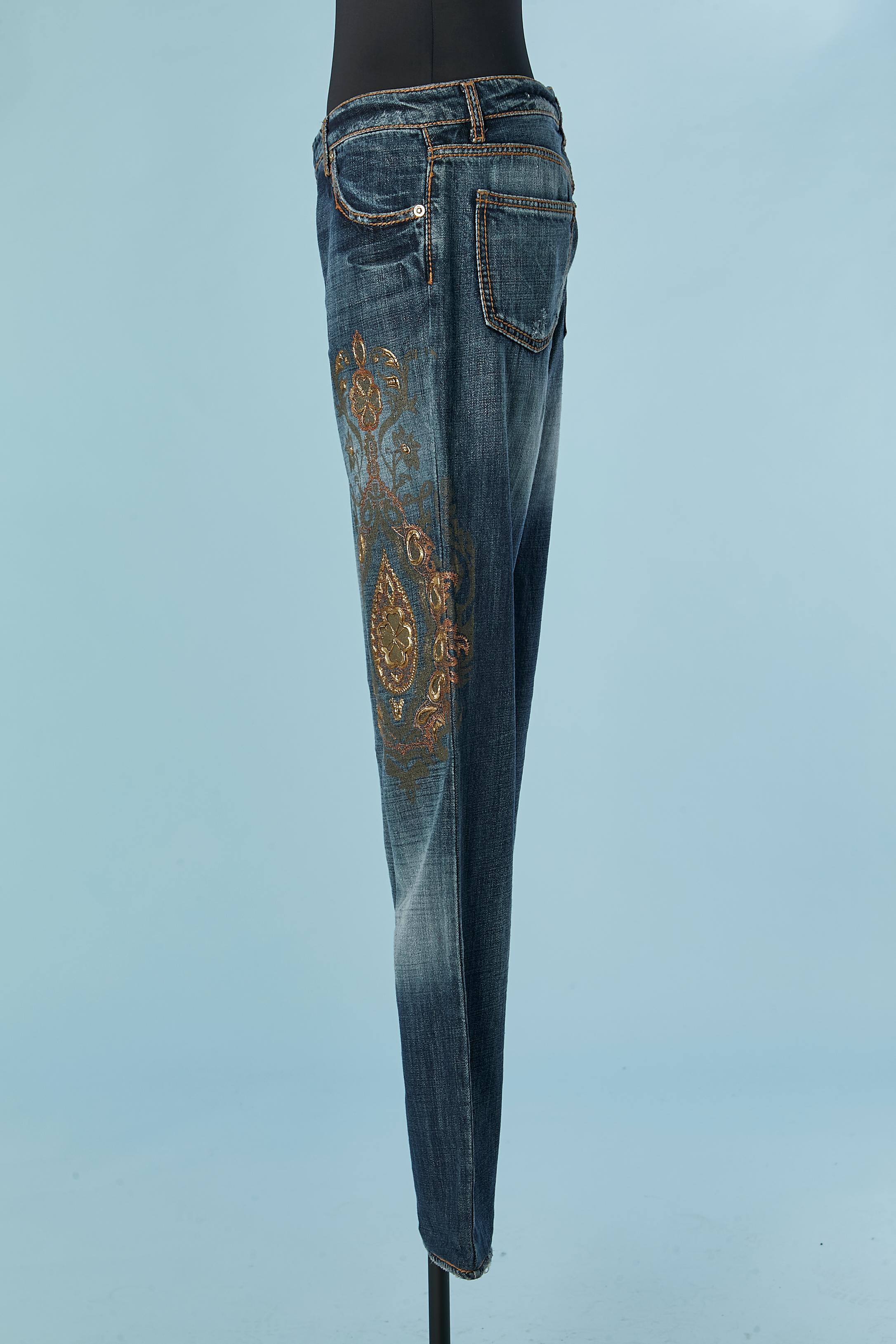 Blue cotton jean with gold embellishment Just Cavalli  For Sale 2