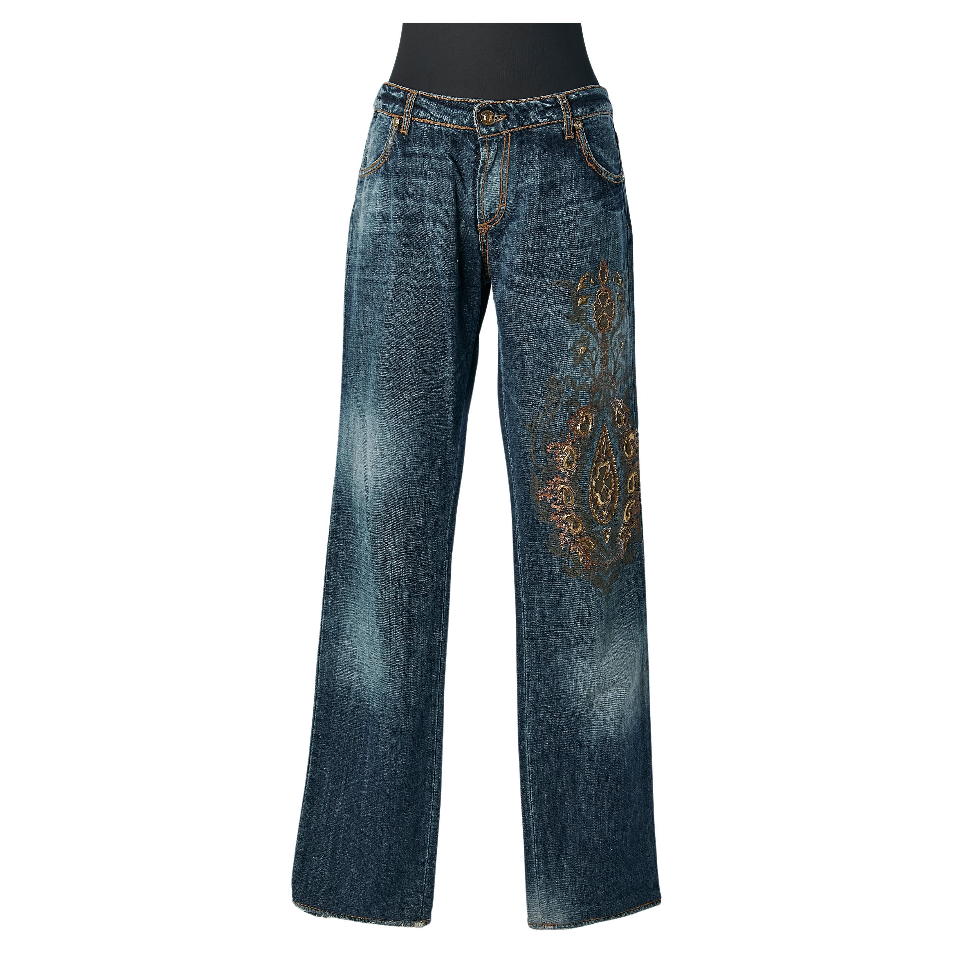 Blue cotton jean with gold embellishment Just Cavalli  For Sale