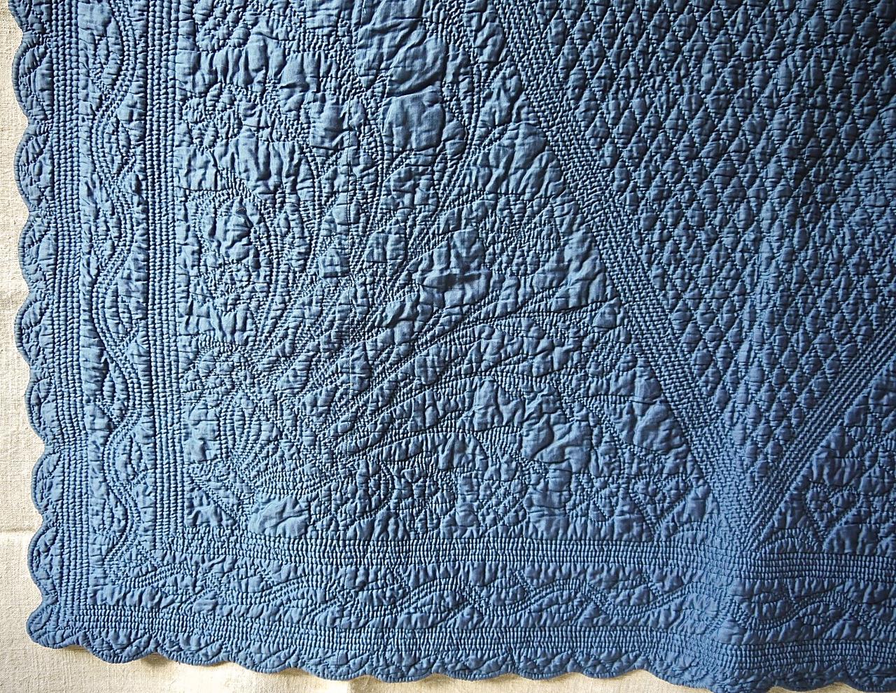 French Provincial Blue Cotton Monogrammed Small Quilt, French, 19th Century