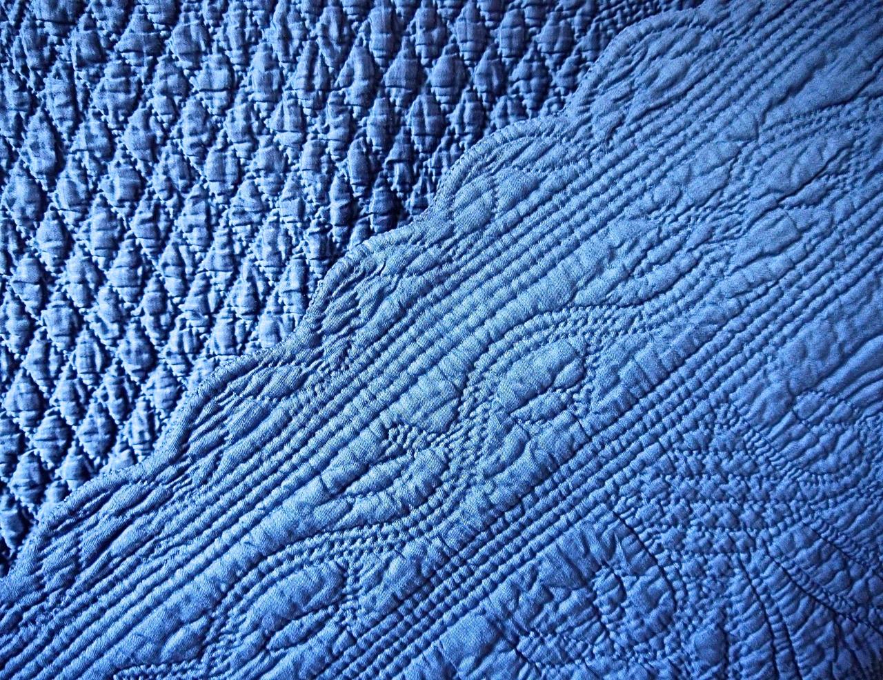 Blue Cotton Monogrammed Small Quilt, French, 19th Century In Good Condition In London, GB