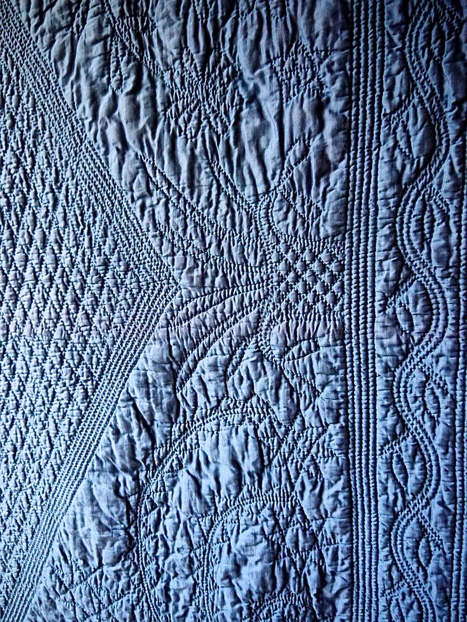 Blue Cotton Monogrammed Small Quilt, French, 19th Century 1