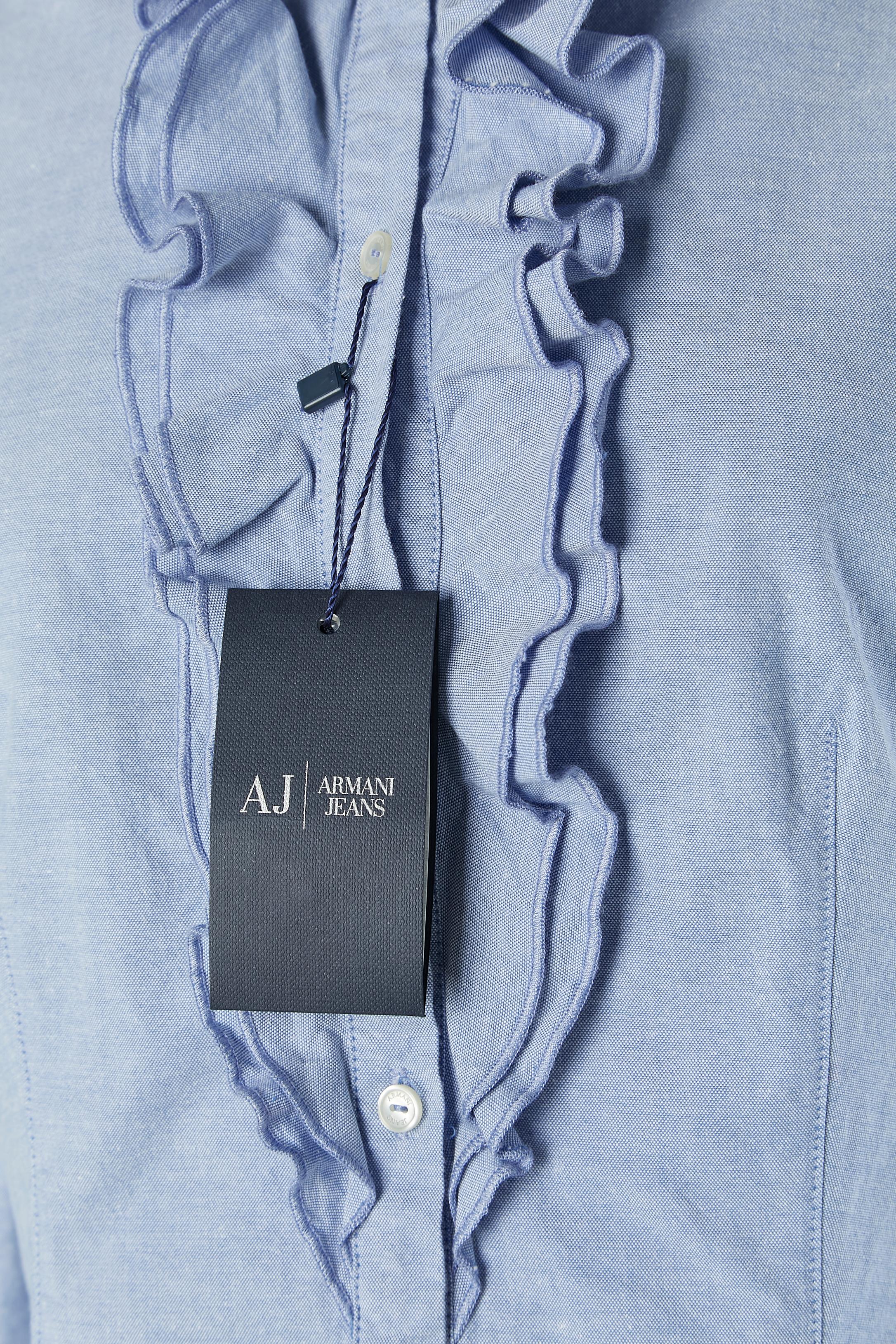 Blue cotton ruffle shirt ARMANI JEANS New In New Condition For Sale In Saint-Ouen-Sur-Seine, FR