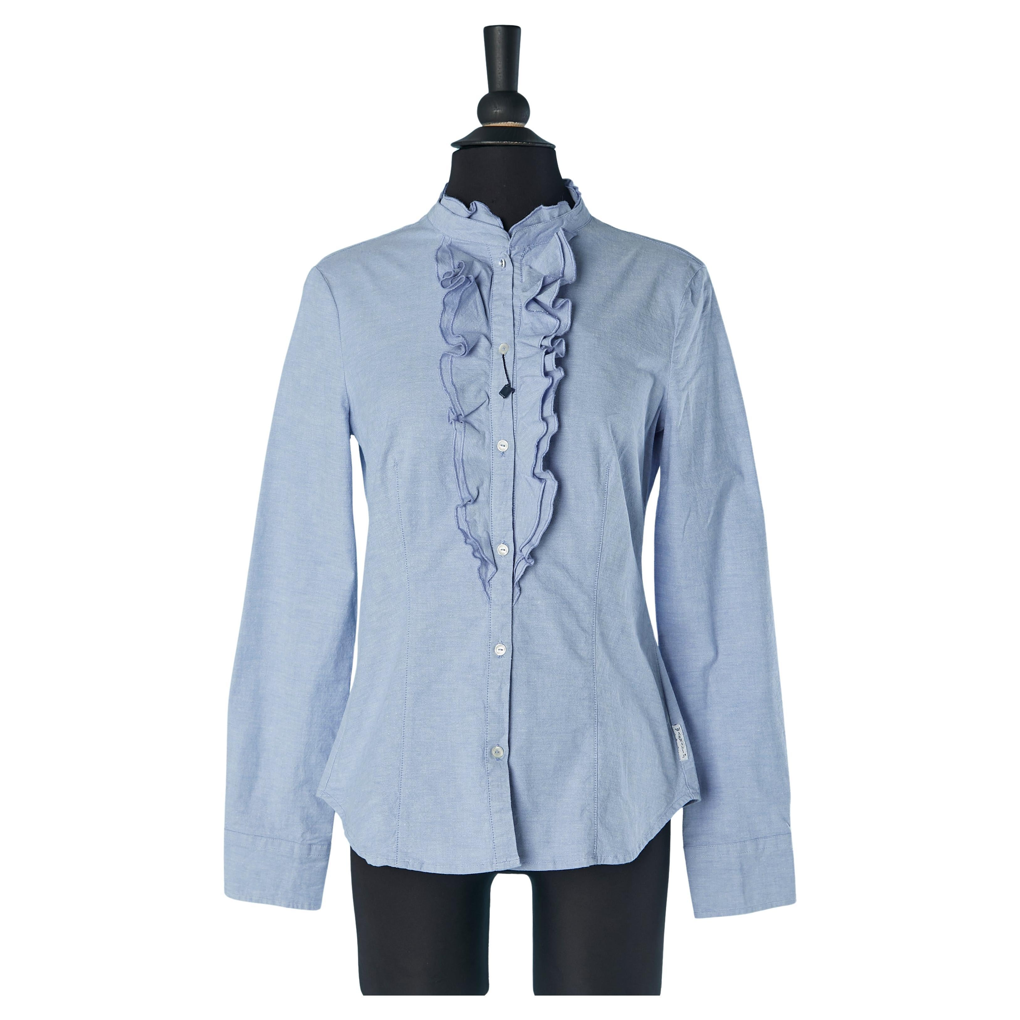 Blue cotton ruffle shirt ARMANI JEANS New For Sale