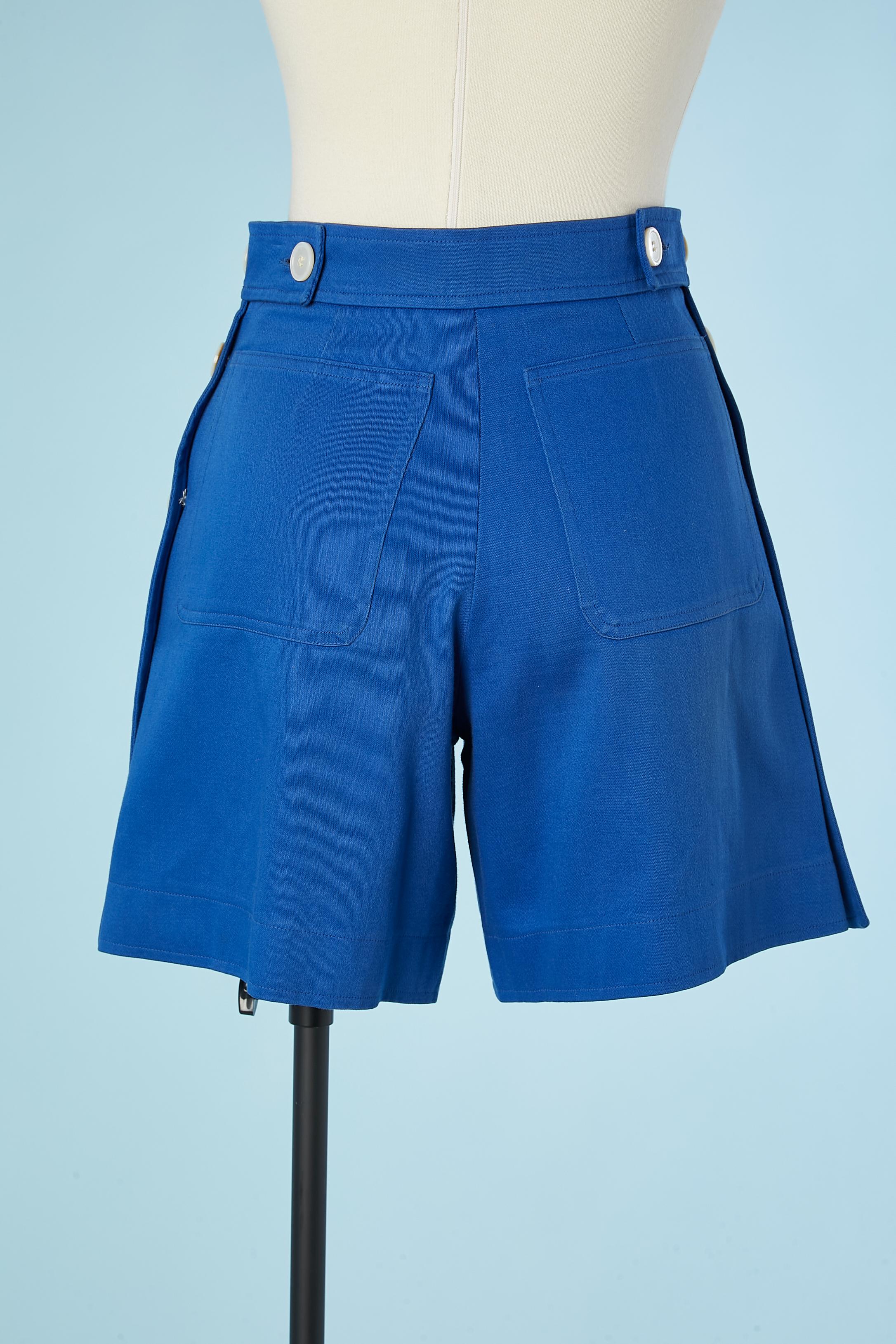 Women's Blue cotton short with white buttons Saint Laurent Rive Gauche  For Sale