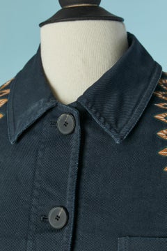 Blue cotton single breasted jacket with on painting CHRISTIAN DIOR