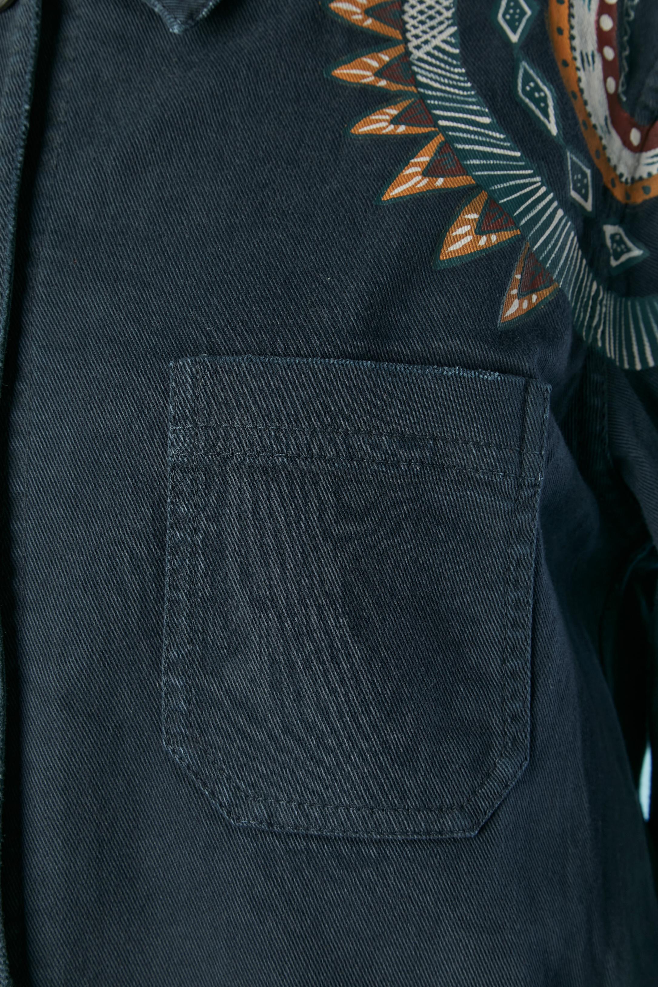 Chaqueta azul de algodón de un solo pecho con pintura CHRISTIAN DIOR Negro en venta