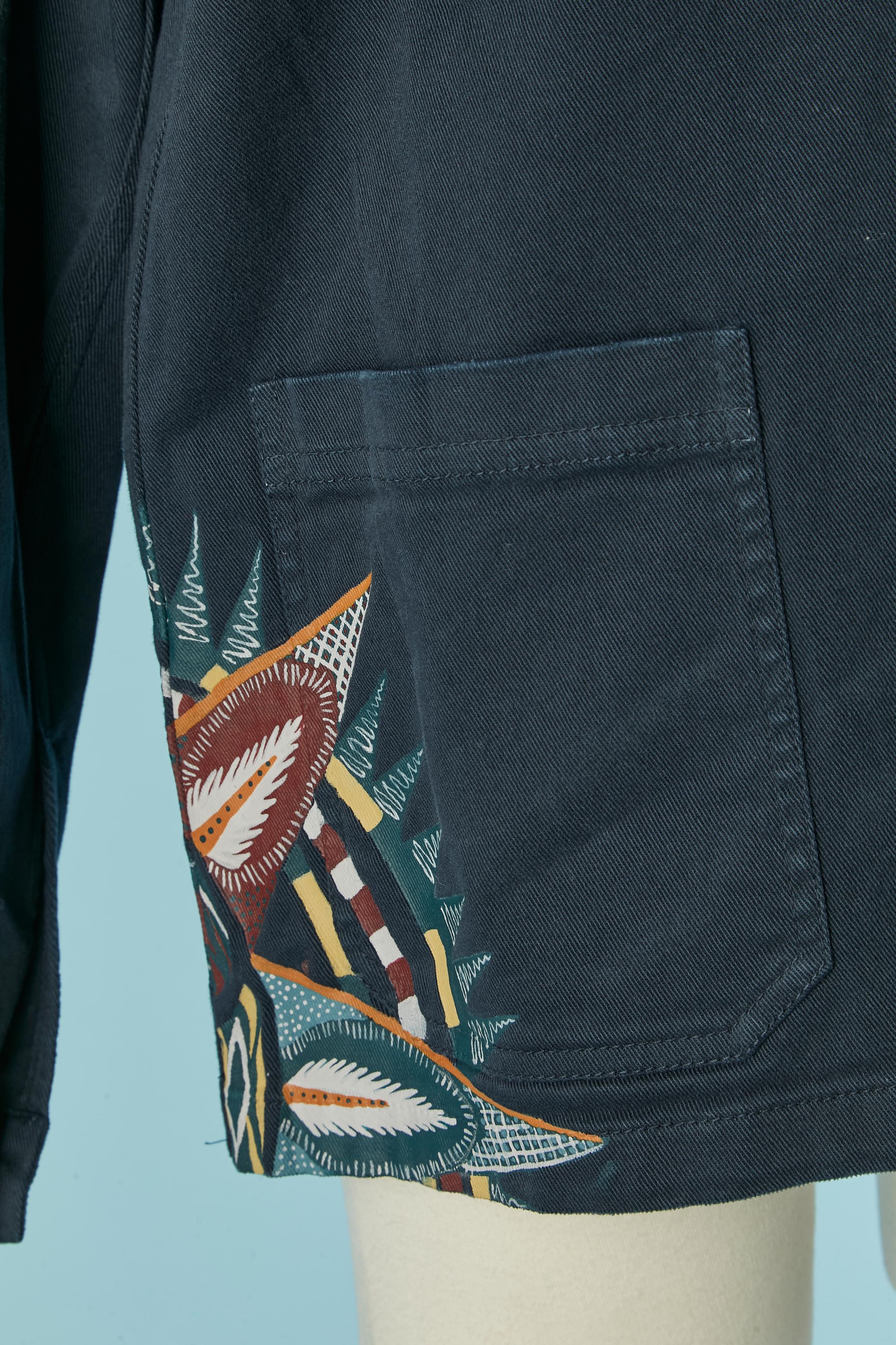 Chaqueta azul de algodón de un solo pecho con pintura CHRISTIAN DIOR en Nuevo estado para la venta en Saint-Ouen-Sur-Seine, FR