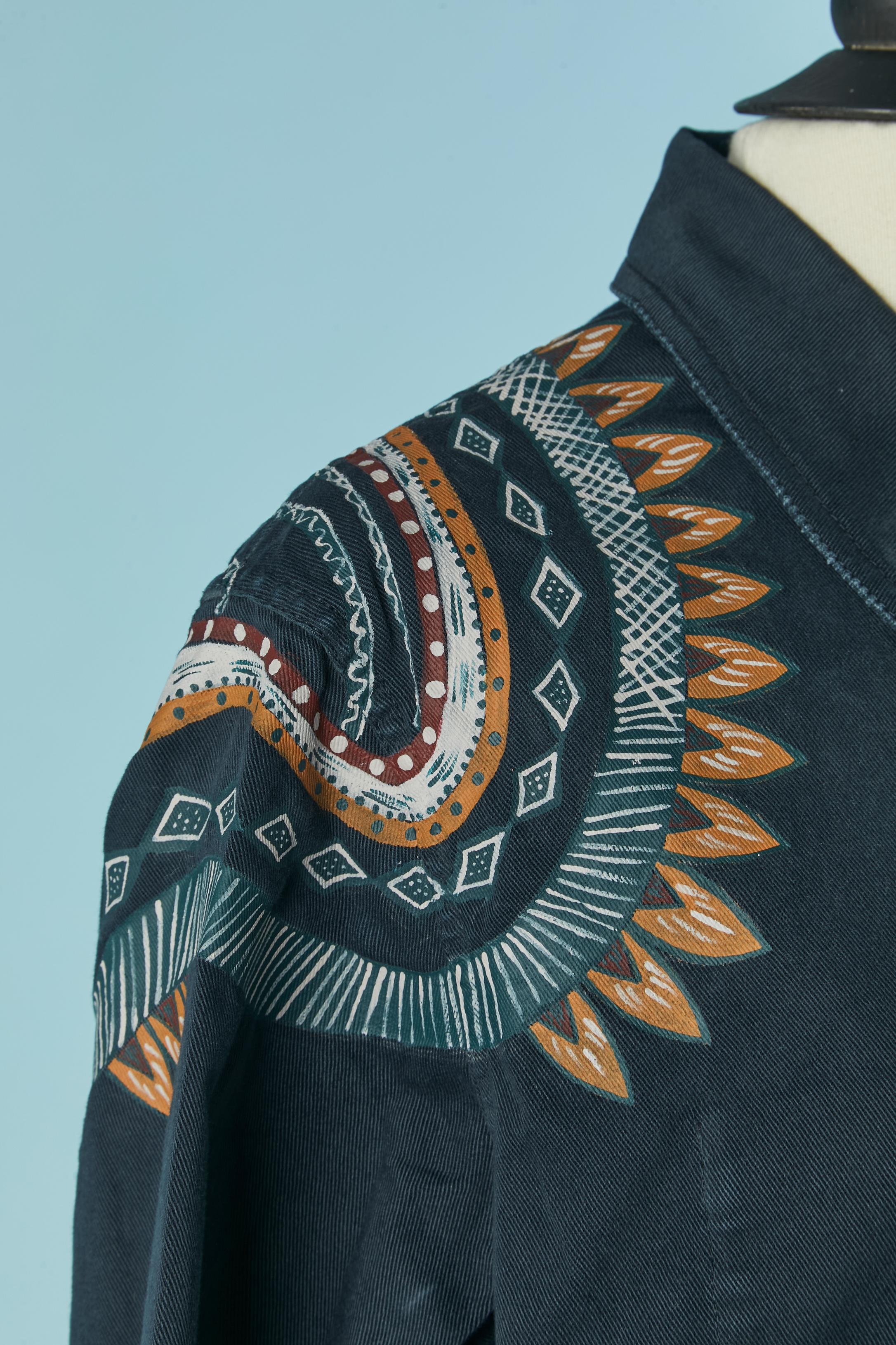 De las mujeres Chaqueta azul de algodón de un solo pecho con pintura CHRISTIAN DIOR en venta