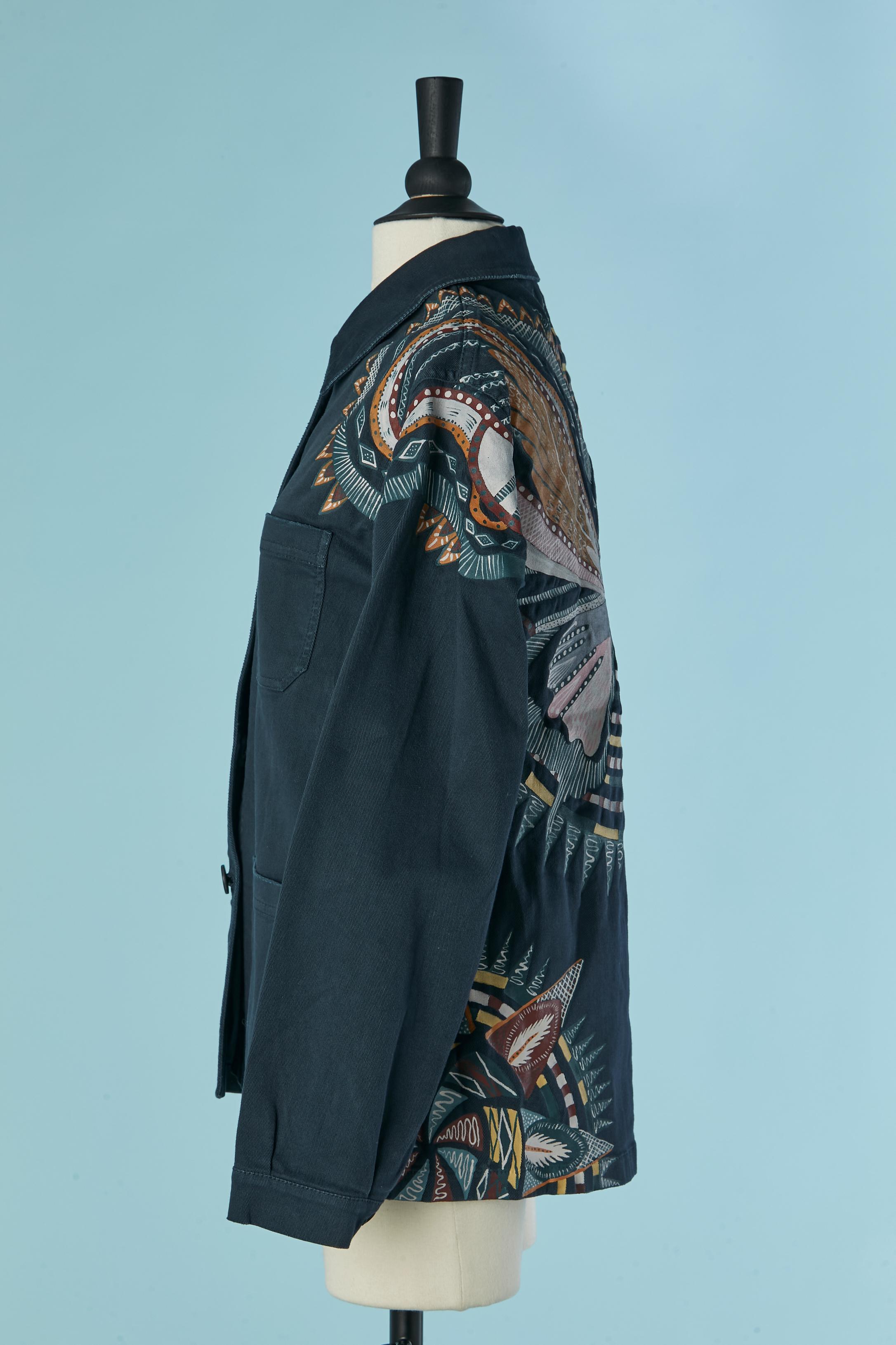 Chaqueta azul de algodón de un solo pecho con pintura CHRISTIAN DIOR en venta 1
