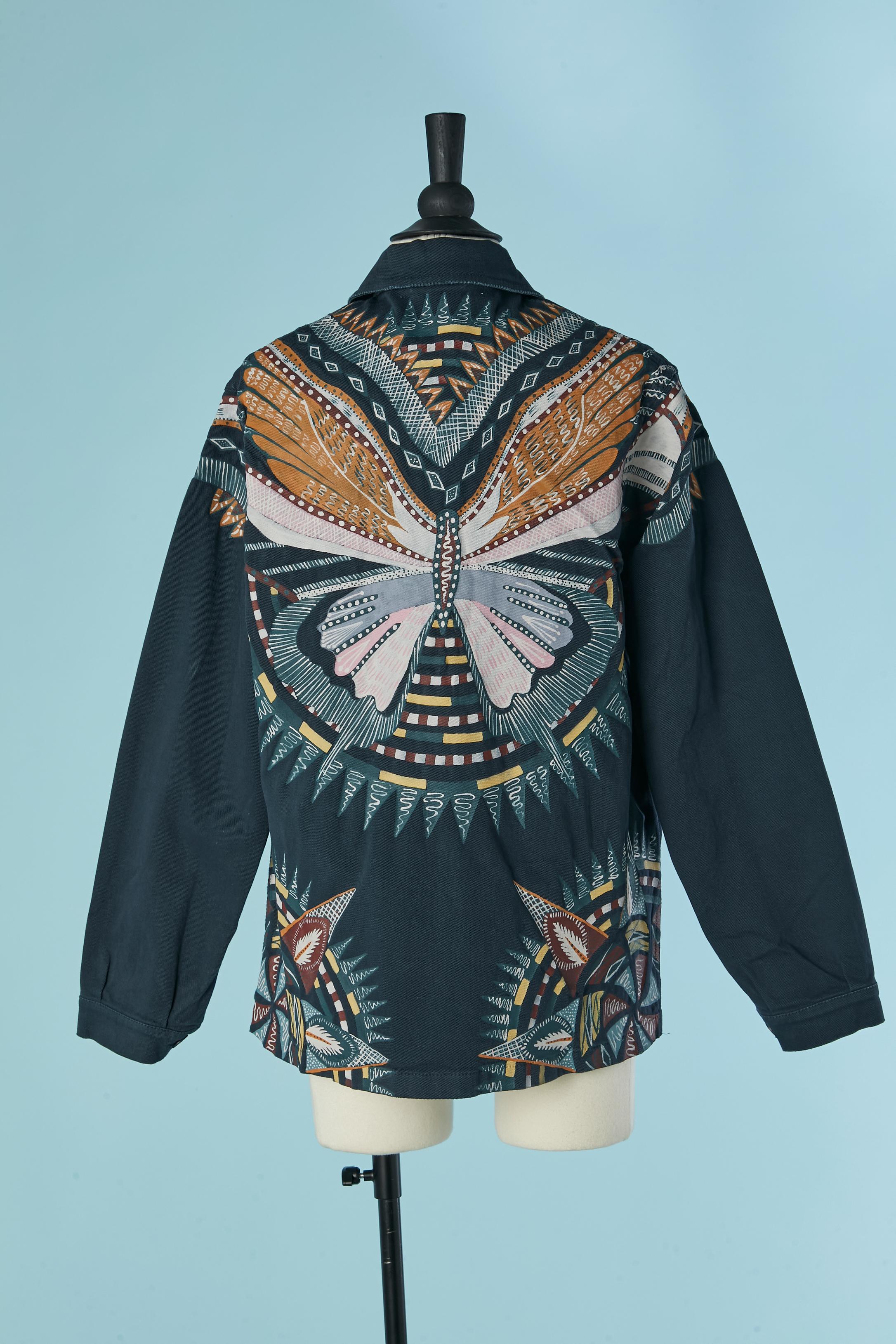 Chaqueta azul de algodón de un solo pecho con pintura CHRISTIAN DIOR en venta 2