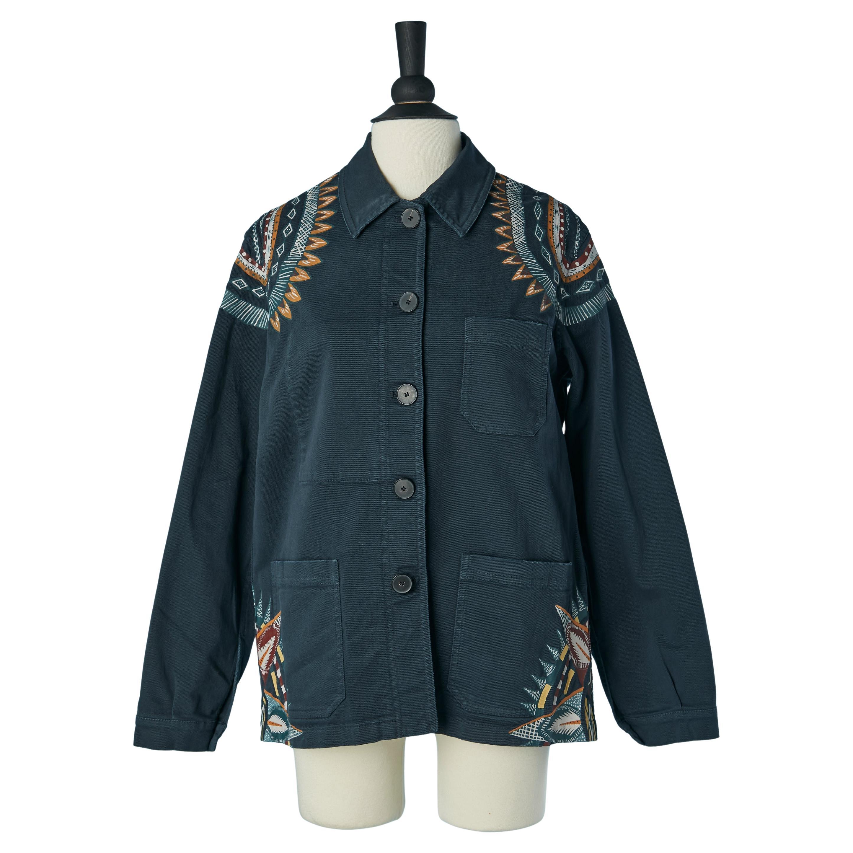 Chaqueta azul de algodón de un solo pecho con pintura CHRISTIAN DIOR