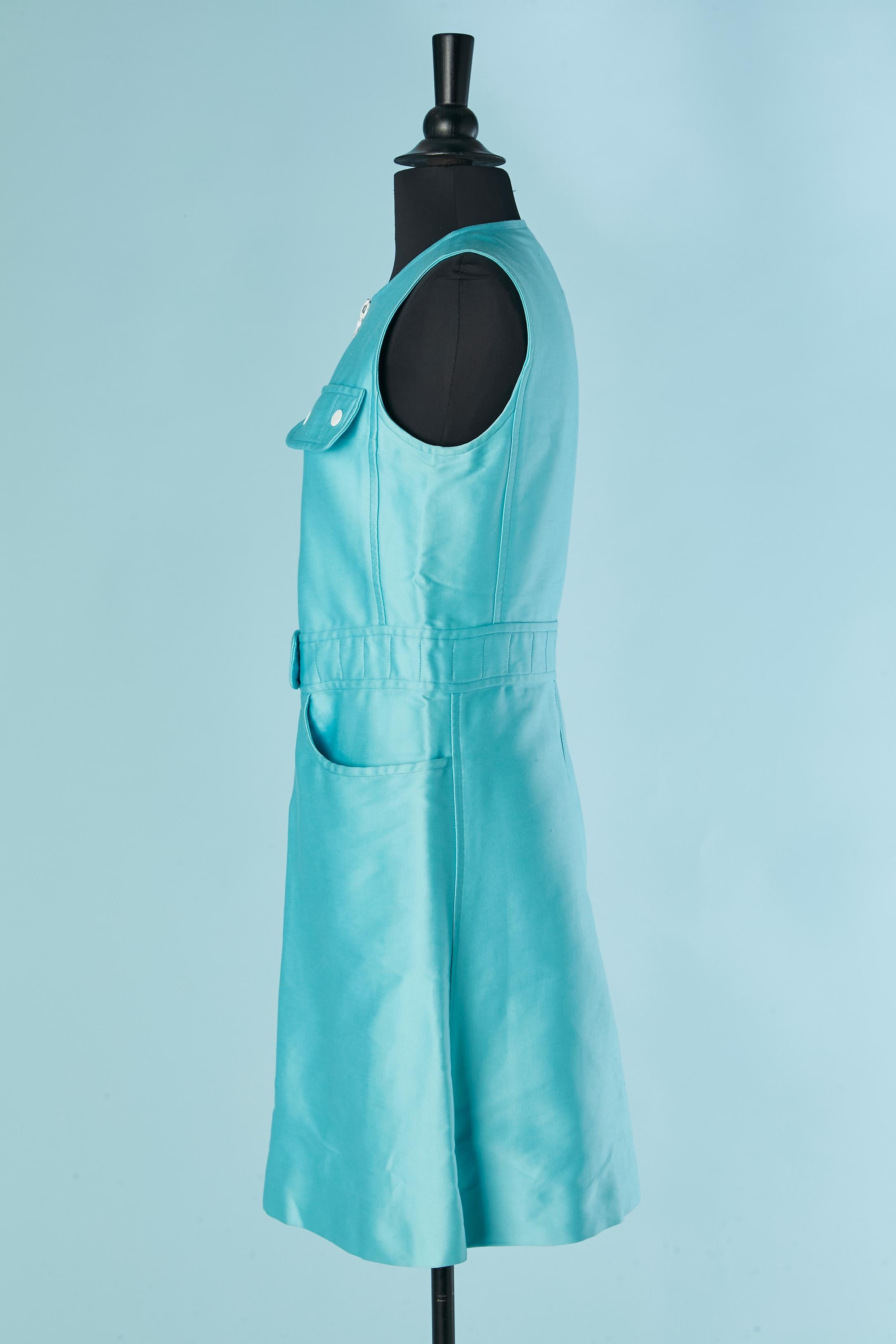 Vestido sin mangas de algodón azul COURRÈGES en Excelente estado para la venta en Saint-Ouen-Sur-Seine, FR