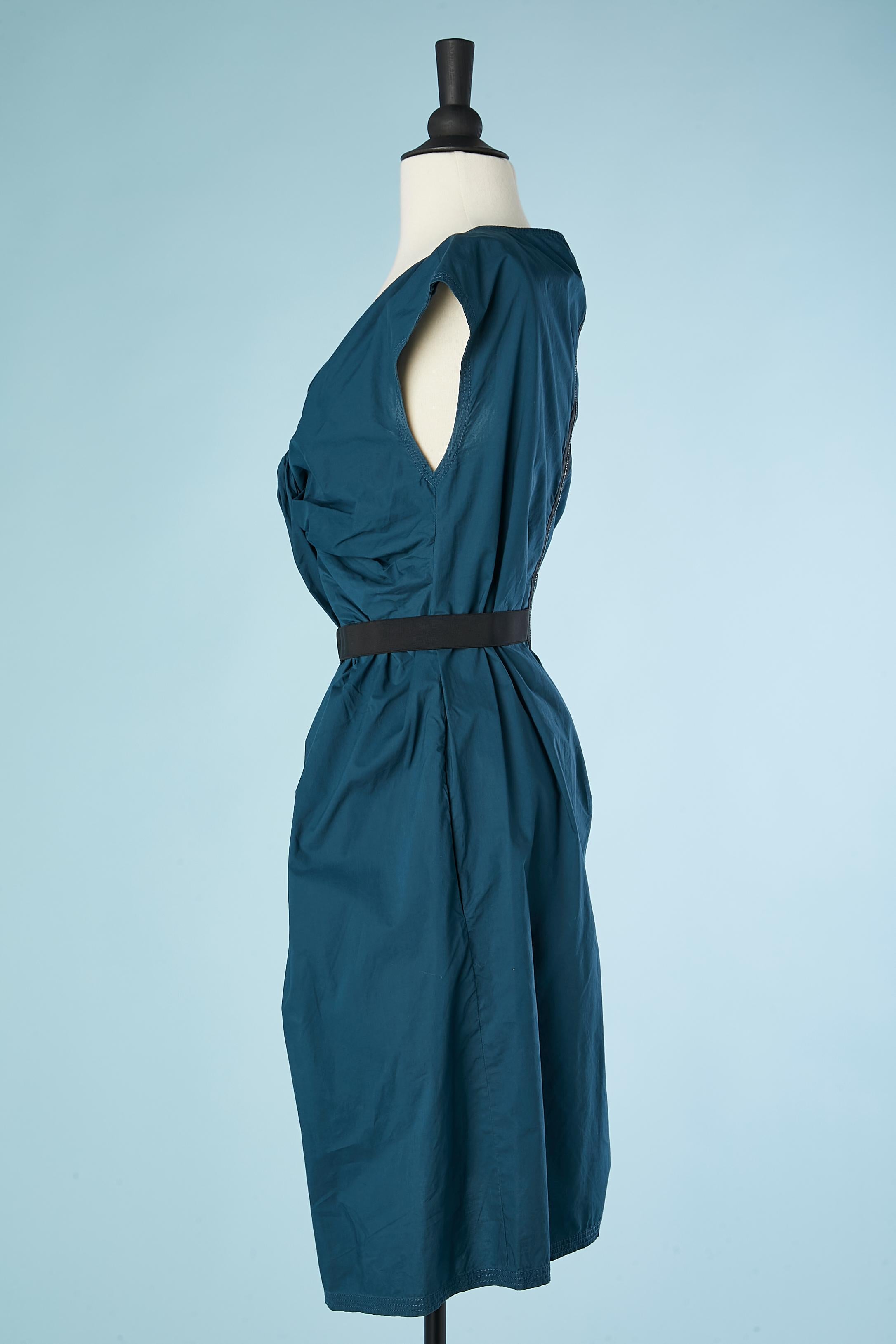 Blaues ärmelloses Kleid aus Baumwolle mit drapiertem Vorderteil Lanvin by Alber Elbaz Damen im Angebot