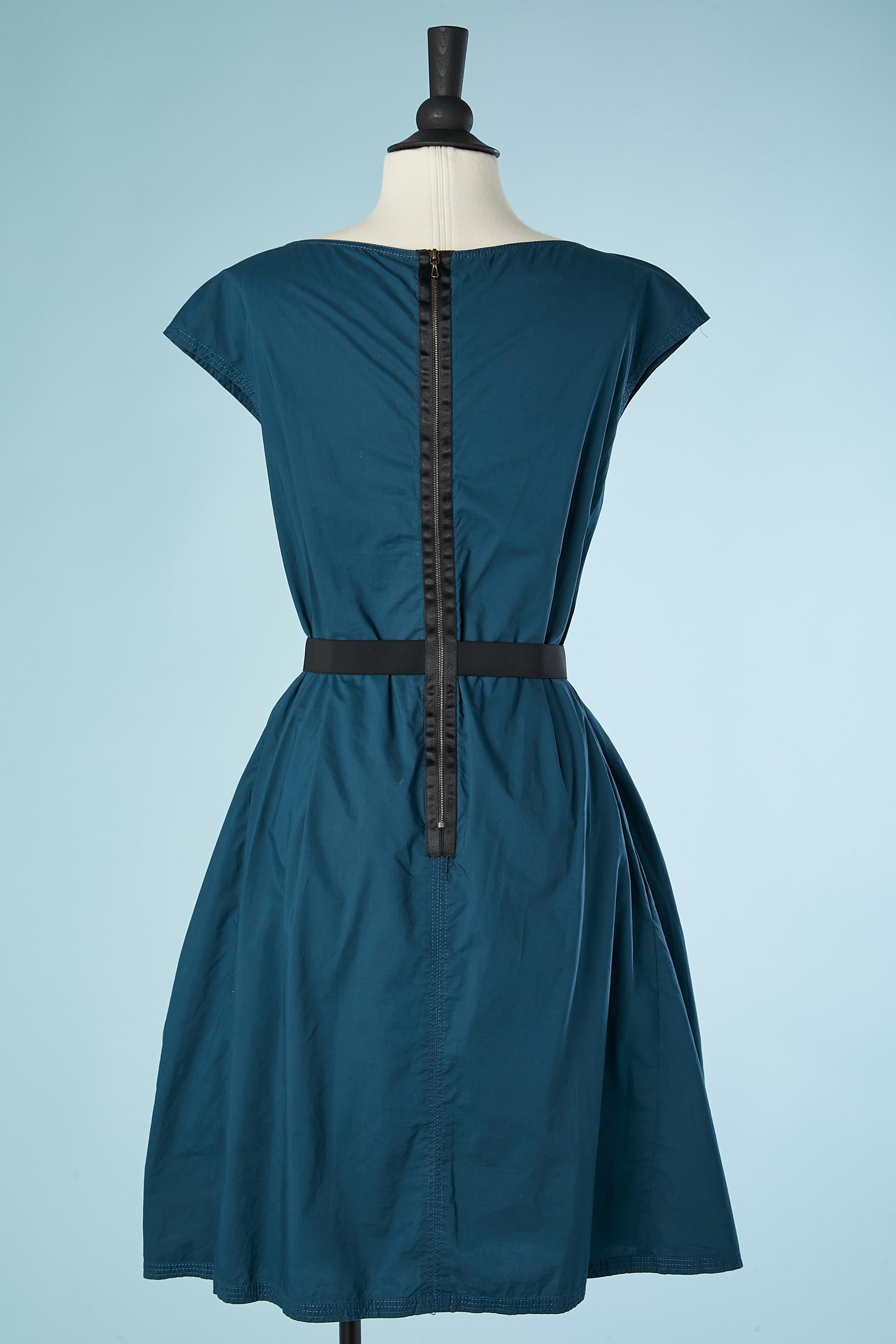 Blue cotton sleeveless dress with drape in the front Lanvin by Alber Elbaz For Sale 1
