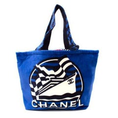 La Pausa Beach Tote Bag aus blauem Baumwollfrottee
