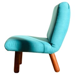Vintage Blue cotton upholstered french lounge chair from La Plagne Ski station