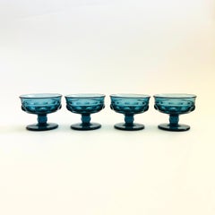 Blue Coupe Glasses - Set of 4 - Kings Crown Indiana Glass