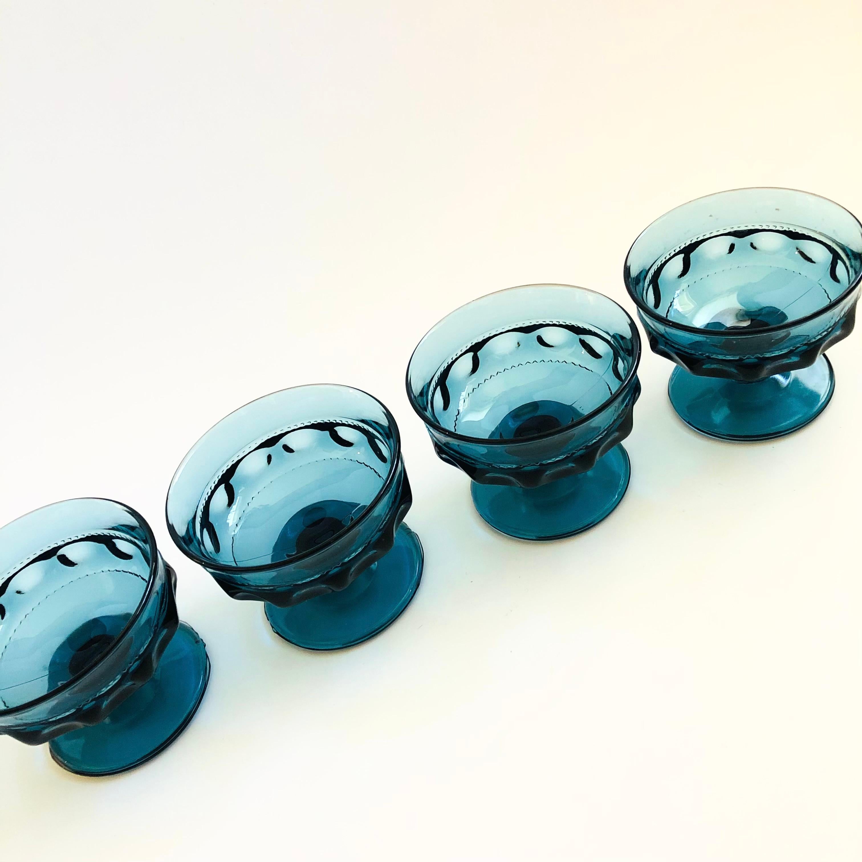 Mid-Century Modern Blue Coupe Glasses - Set of 4 - Kings Crown Indiana Glass