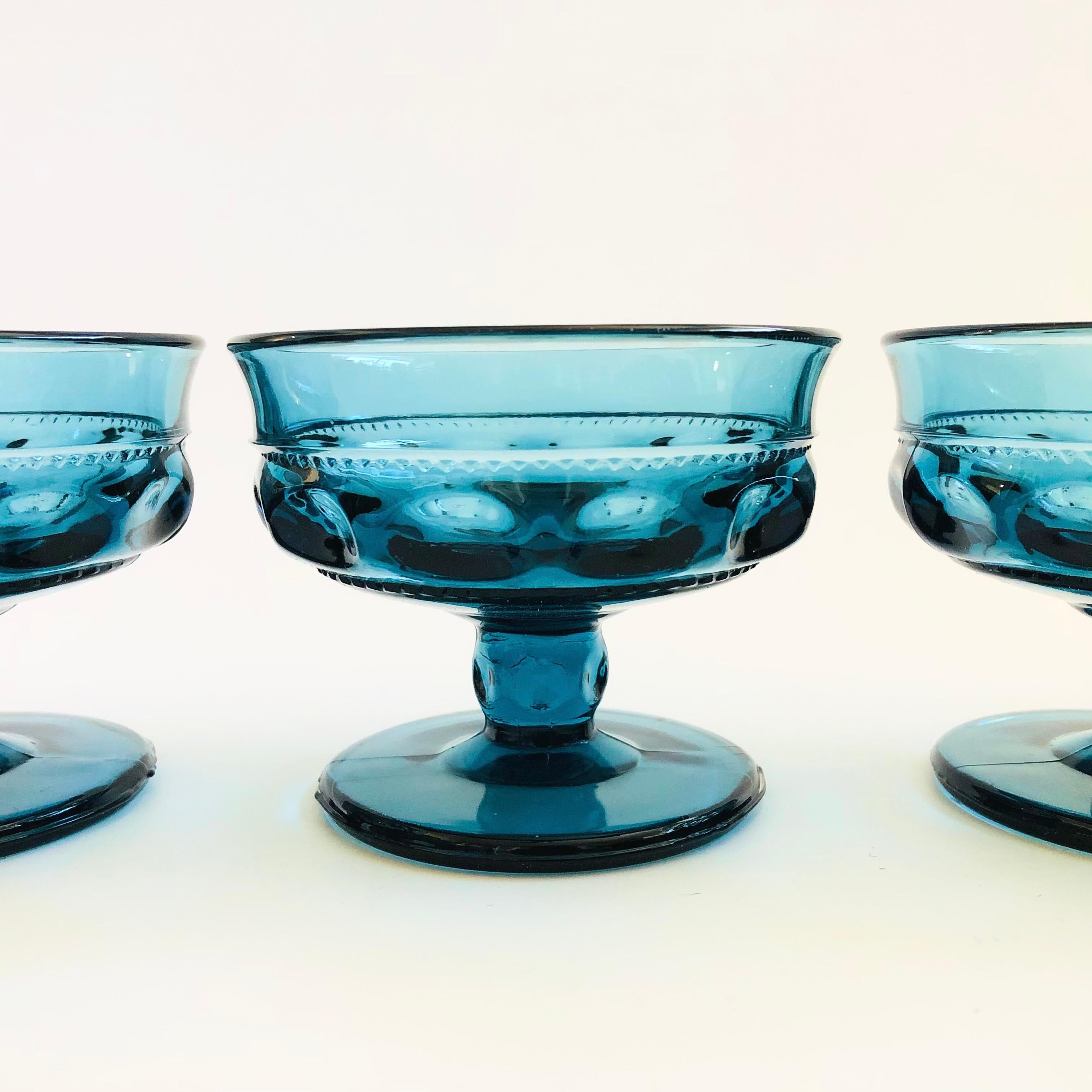 American Blue Coupe Glasses - Set of 4 - Kings Crown Indiana Glass