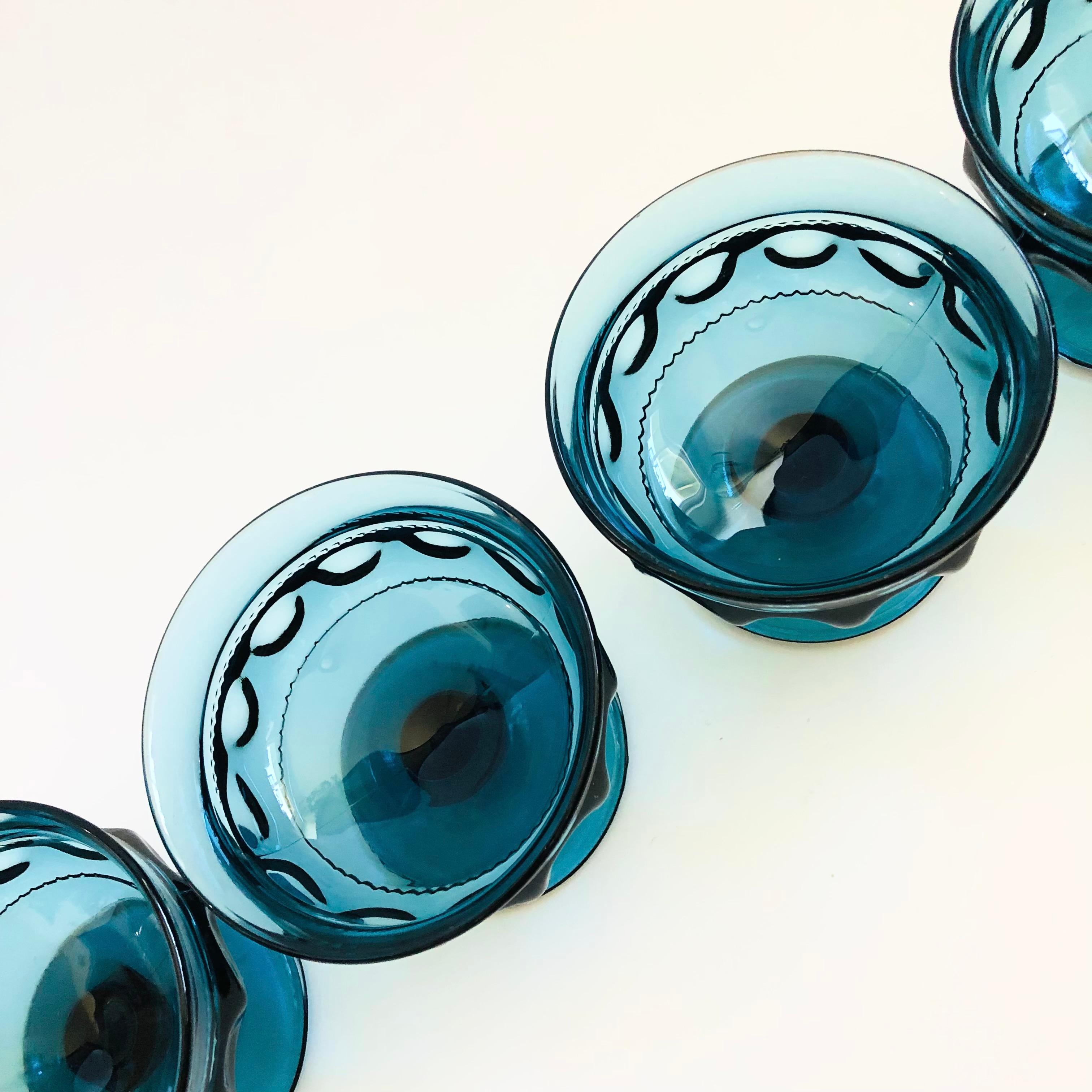20th Century Blue Coupe Glasses - Set of 4 - Kings Crown Indiana Glass