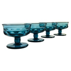 Blue Coupe Glasses - Set of 4 - Kings Crown Indiana Glass
