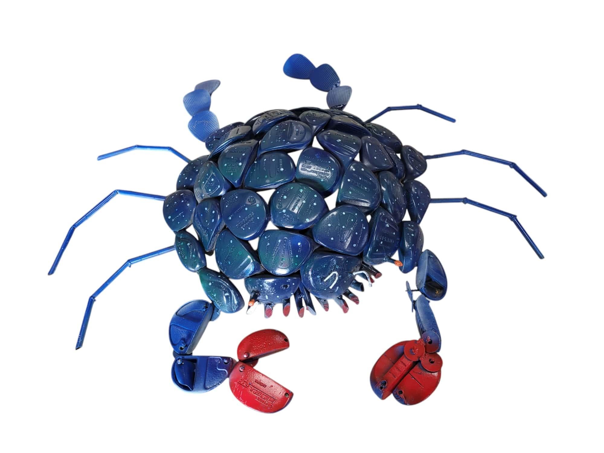 Steel Blue Crab Sculpture made from Vintage Golf Clubs For Sale