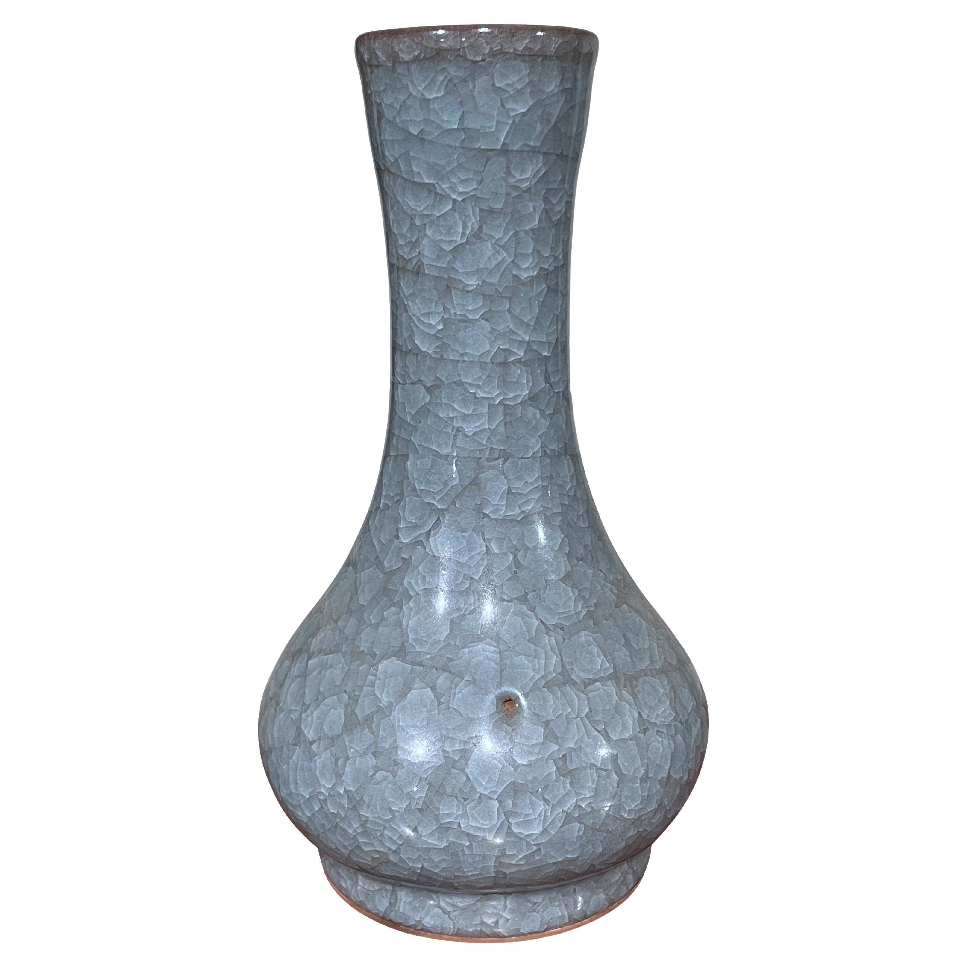 Blue Crackle Glaze Classic Funnel Neck Ceramic Vase, China, Contemporary