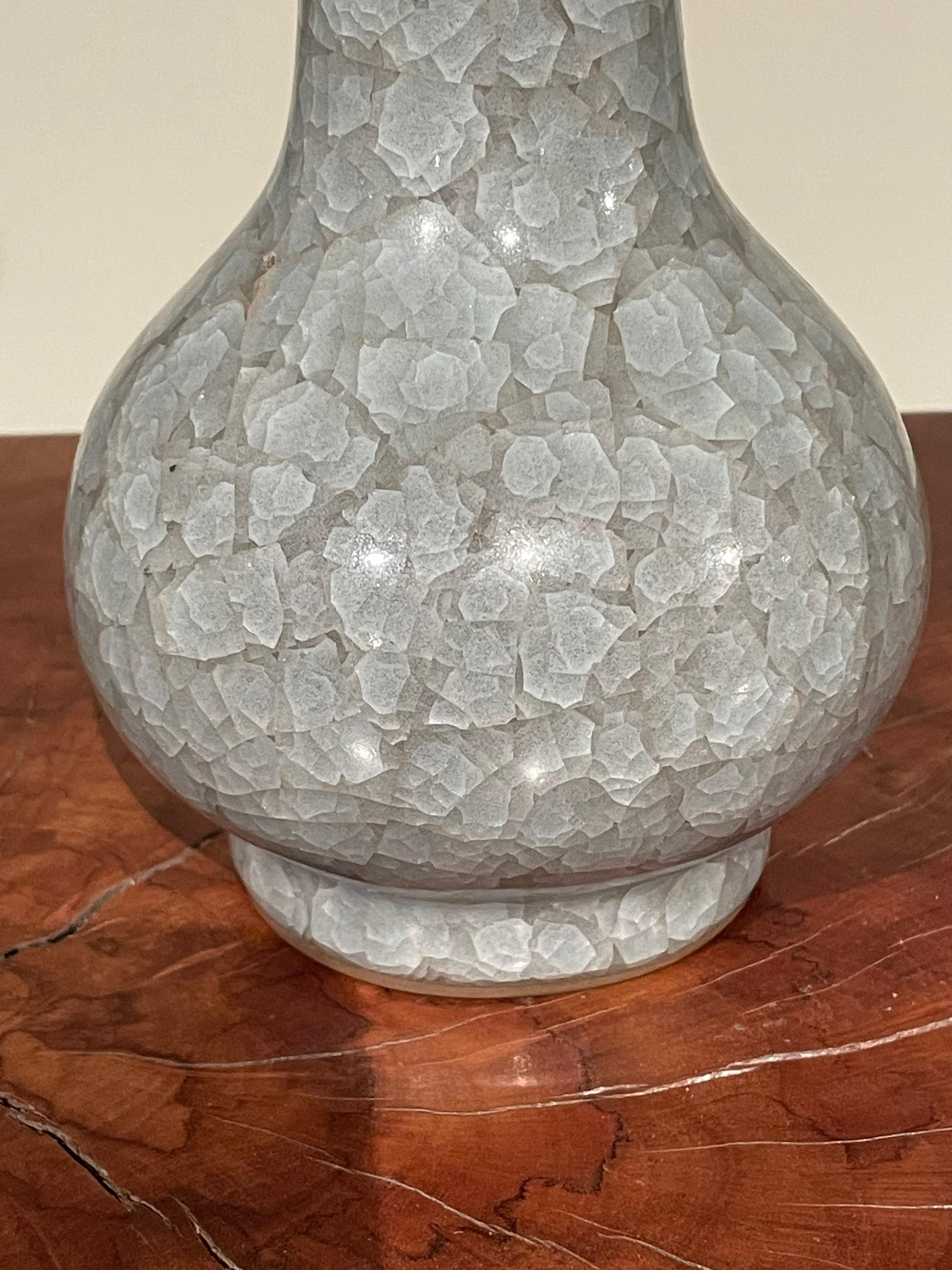 Chinese Blue Crackle Glaze Long Tubular Neck Ceramic Vase, China, Contemporary For Sale