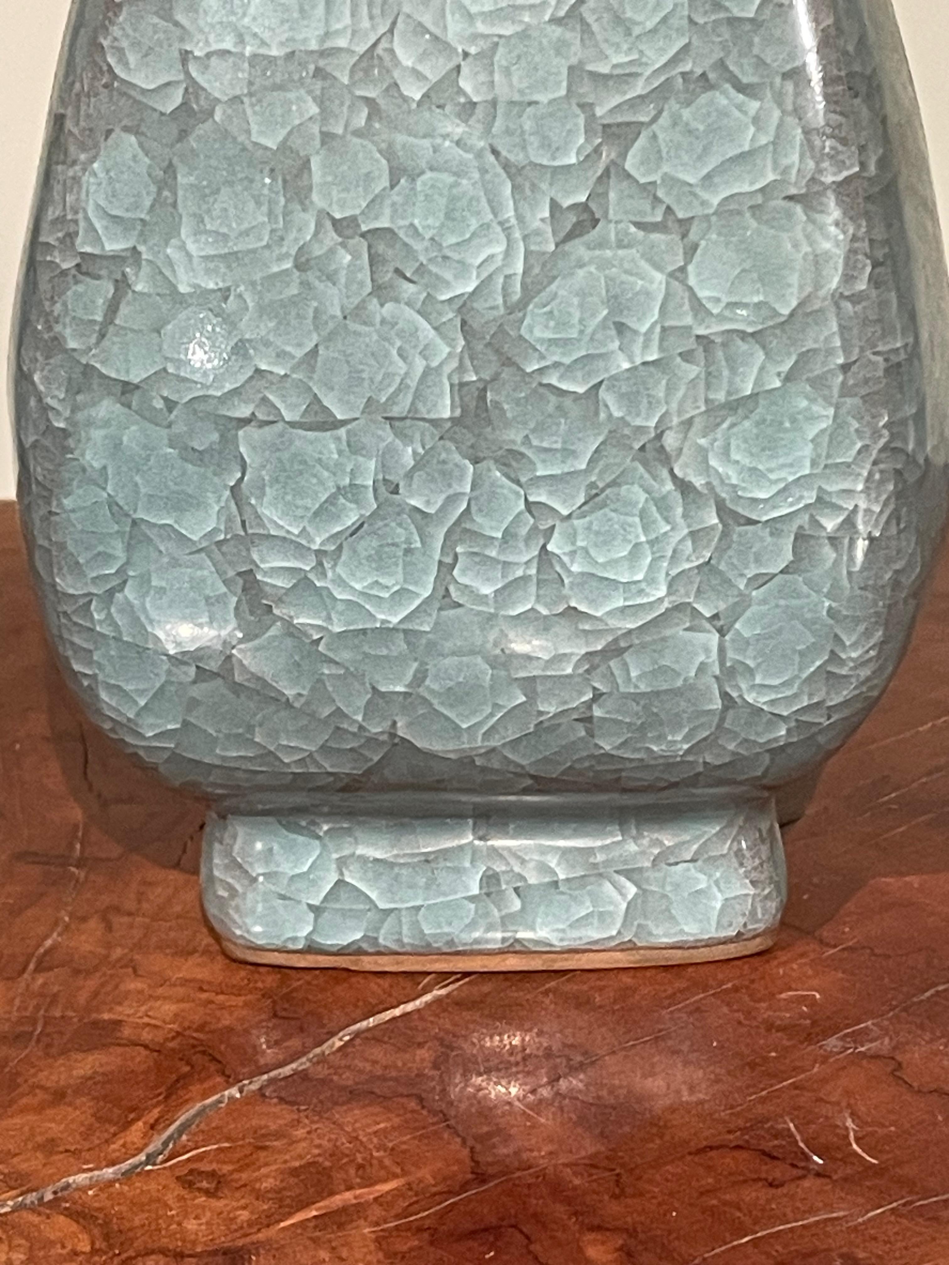 Blue Crackle Glaze Square Shaped Ceramic Vase, China, Contemporary In New Condition For Sale In New York, NY