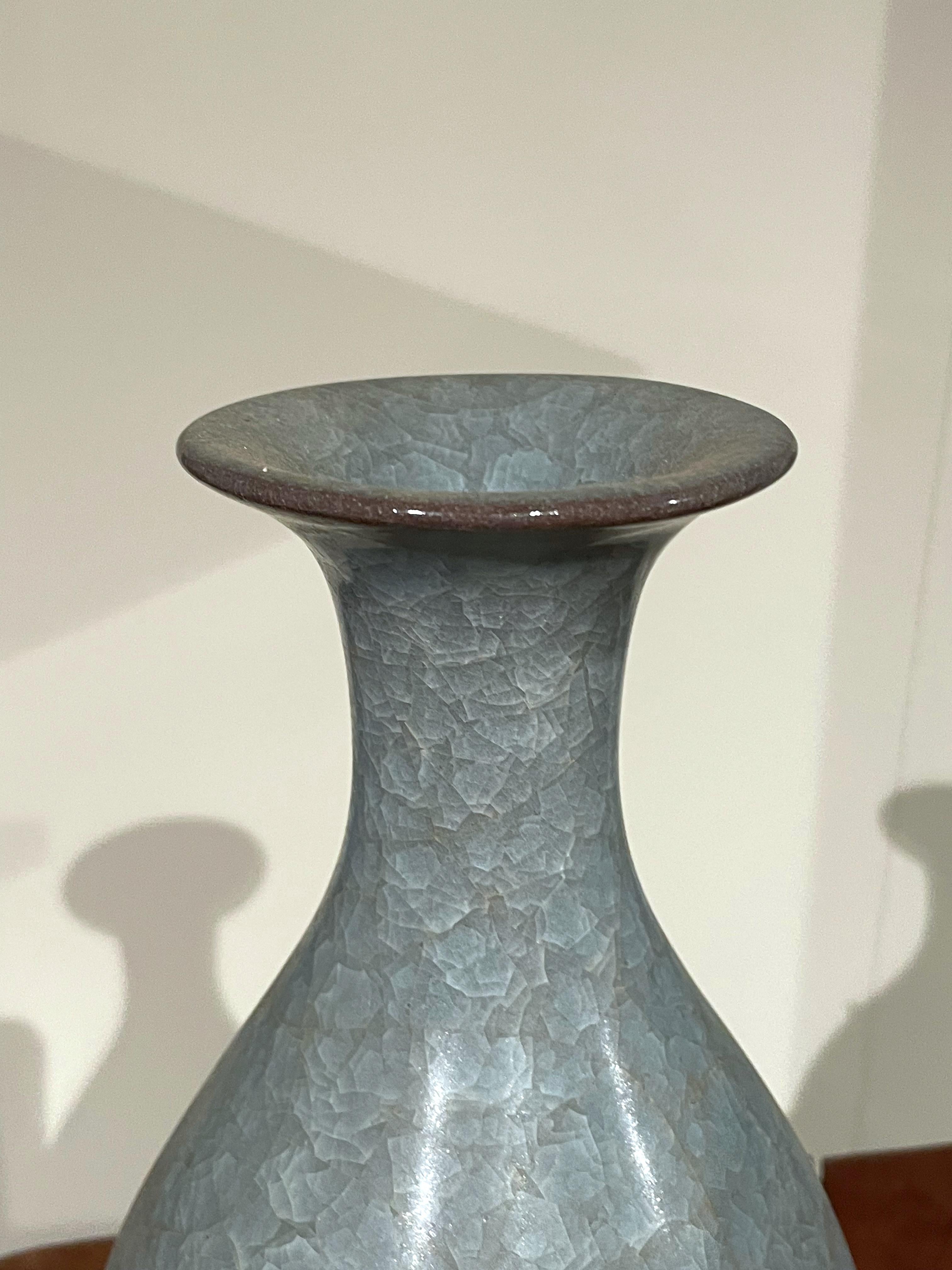 Chinese Blue Crackle Glaze Tulip Shaped Ceramic Vase, China, Contemporary For Sale