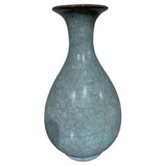 Vase en céramique en forme de tulipe, émail craquelé bleu, Chine, Contemporain