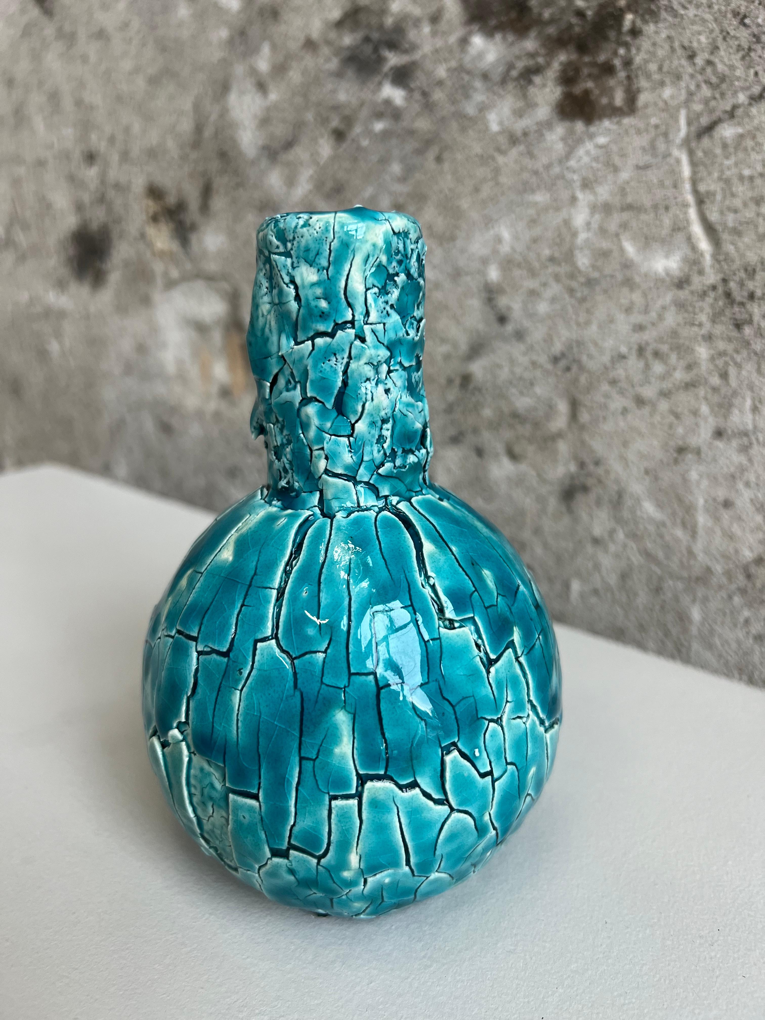 American Blue Crackle Sphere Vase For Sale