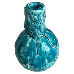 Vase sphère craquelée bleue