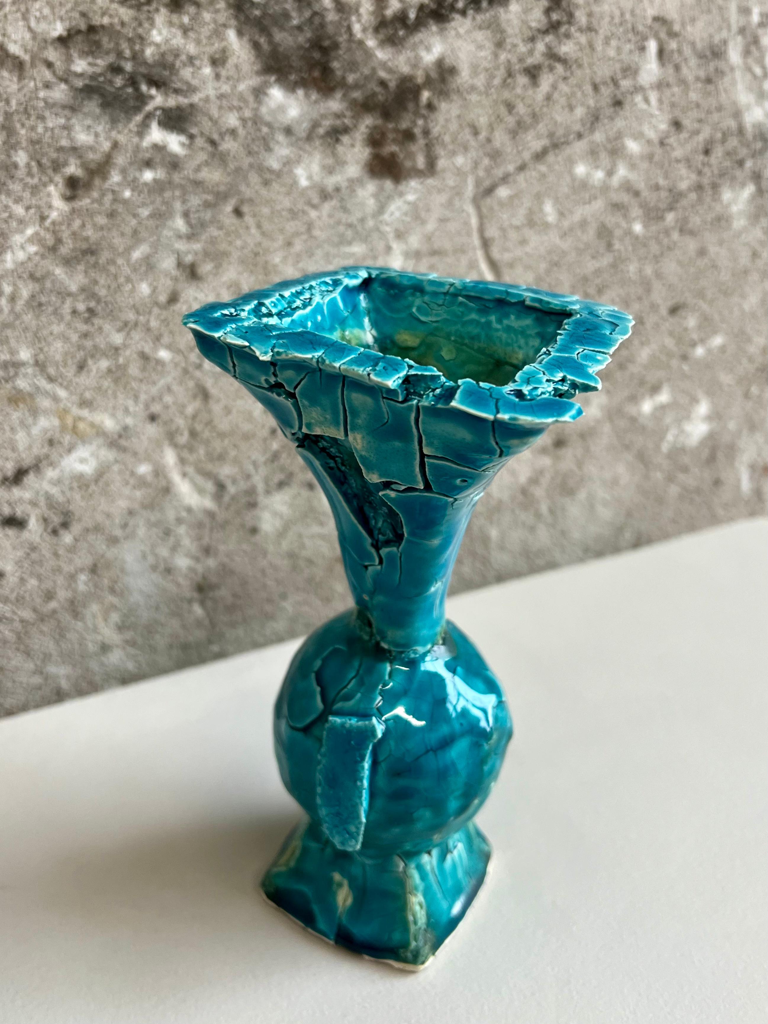 American Blue Crackle Tall Vase For Sale